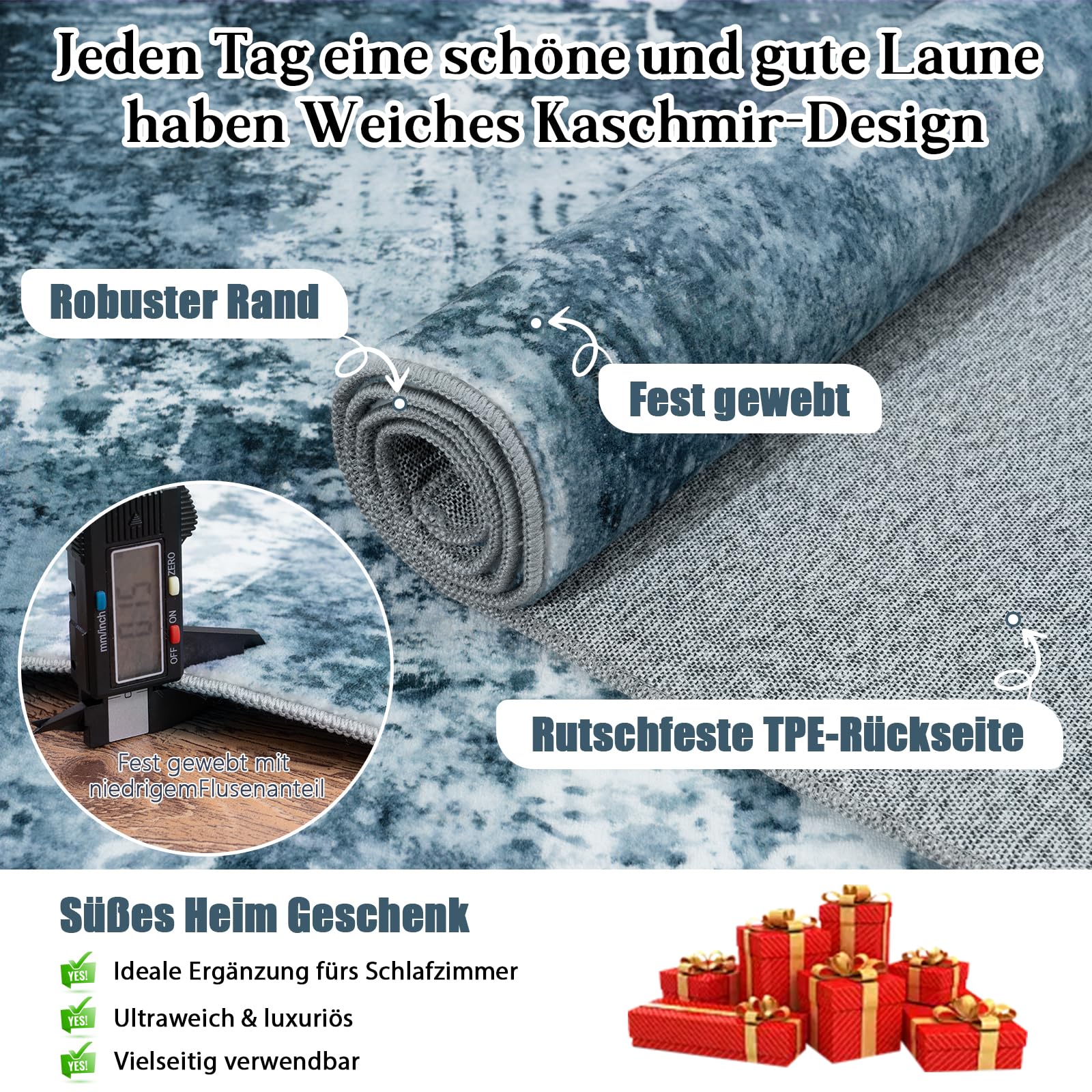 MAST DOO Tappeto moderno a pelo corto, grande, astratto, lavabile, antiscivolo, blu scuro, 160 x 230 cm
