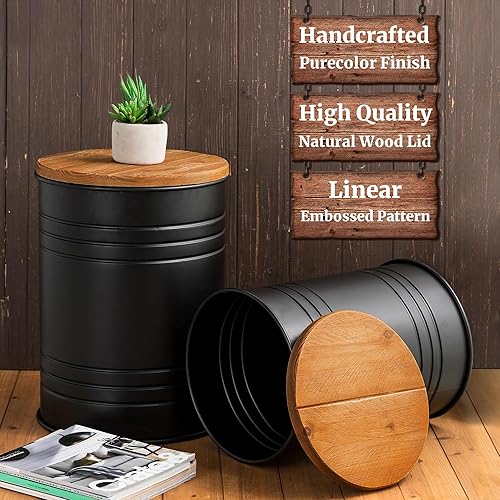 Miniatura 4 de Glitzhome Taburete otomano de almacenamiento rústico, mesa anidable de granja, mesa auxiliar de metal galvanizado, caja de juguetes con tapa redonda