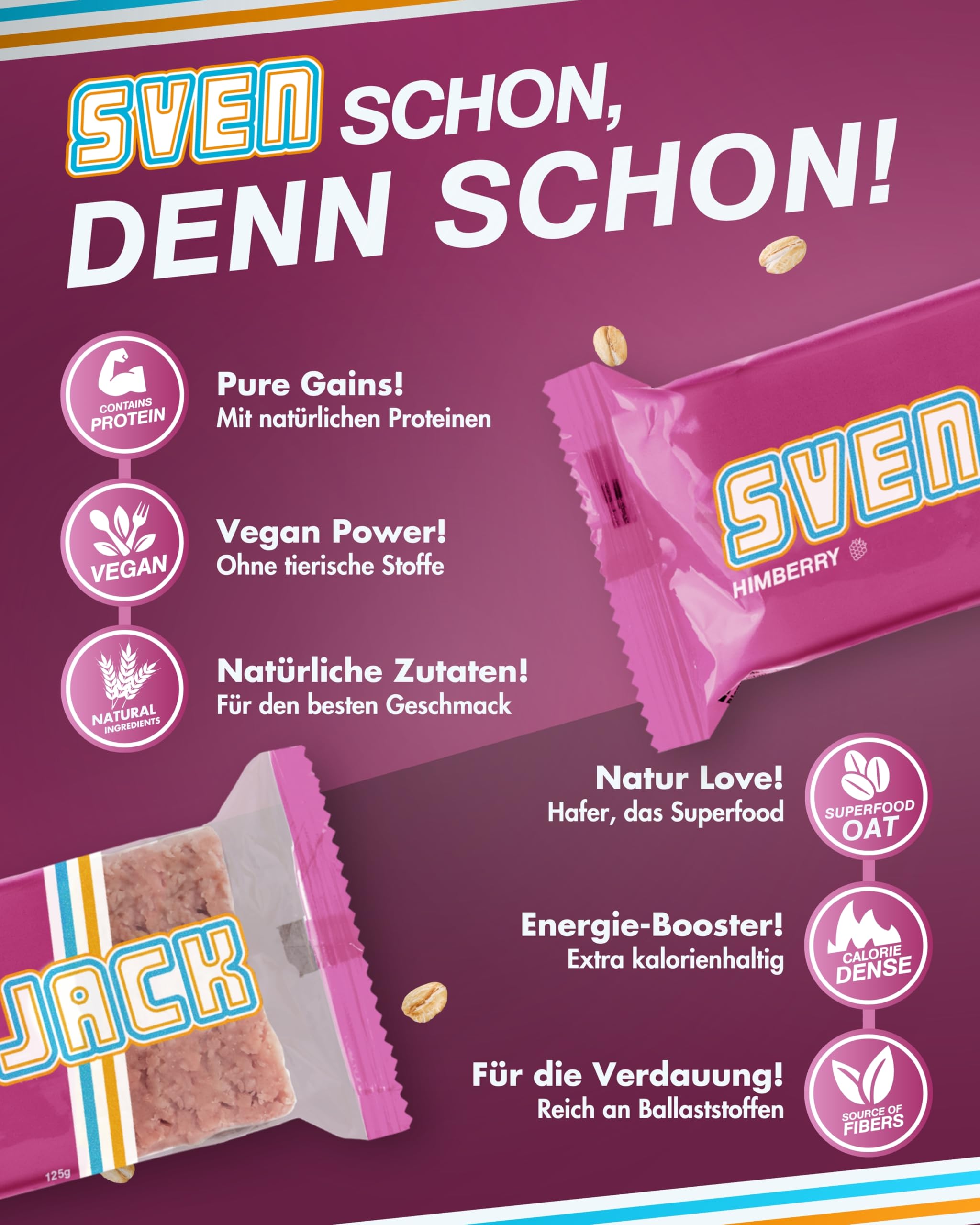 Sven Jack (Energy Cake) Haferriegel Himbeere 24x 125g I Original Haferflocken Energieriegel mit getrockneten Himbeeren I Veganer Haferriegel I Langkettige Kohlenhydrate & wenig Zucker I Müsliriegel