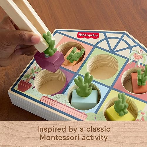 Fisher-Price Wood Preschool Toy Sorting Greenhouse, Tiny Garden Wooden Activity for Fine Motor Developmental Play Kids Ages 3+ Years (Amazon Exclusive)