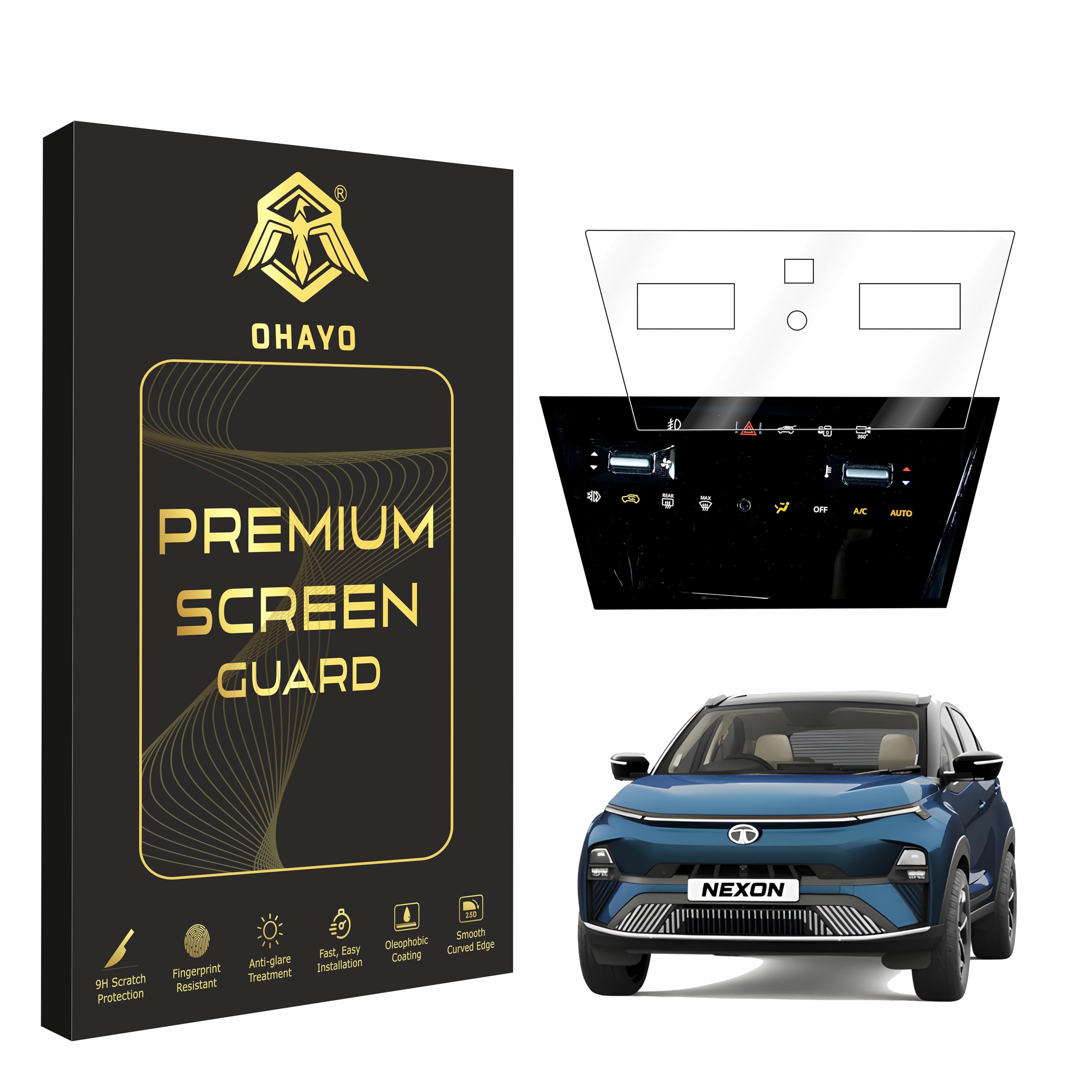 OHAYO AC Panel Screen Protector for Tata Nexon 2023 Facelift Touch Ac Cluster 9H Hardness, Military Strength, Anti-Scratch, Water & Fingerprint Resistant AC Console Protection | Bubble-Free Fit | Not Tempered Glass-image-0