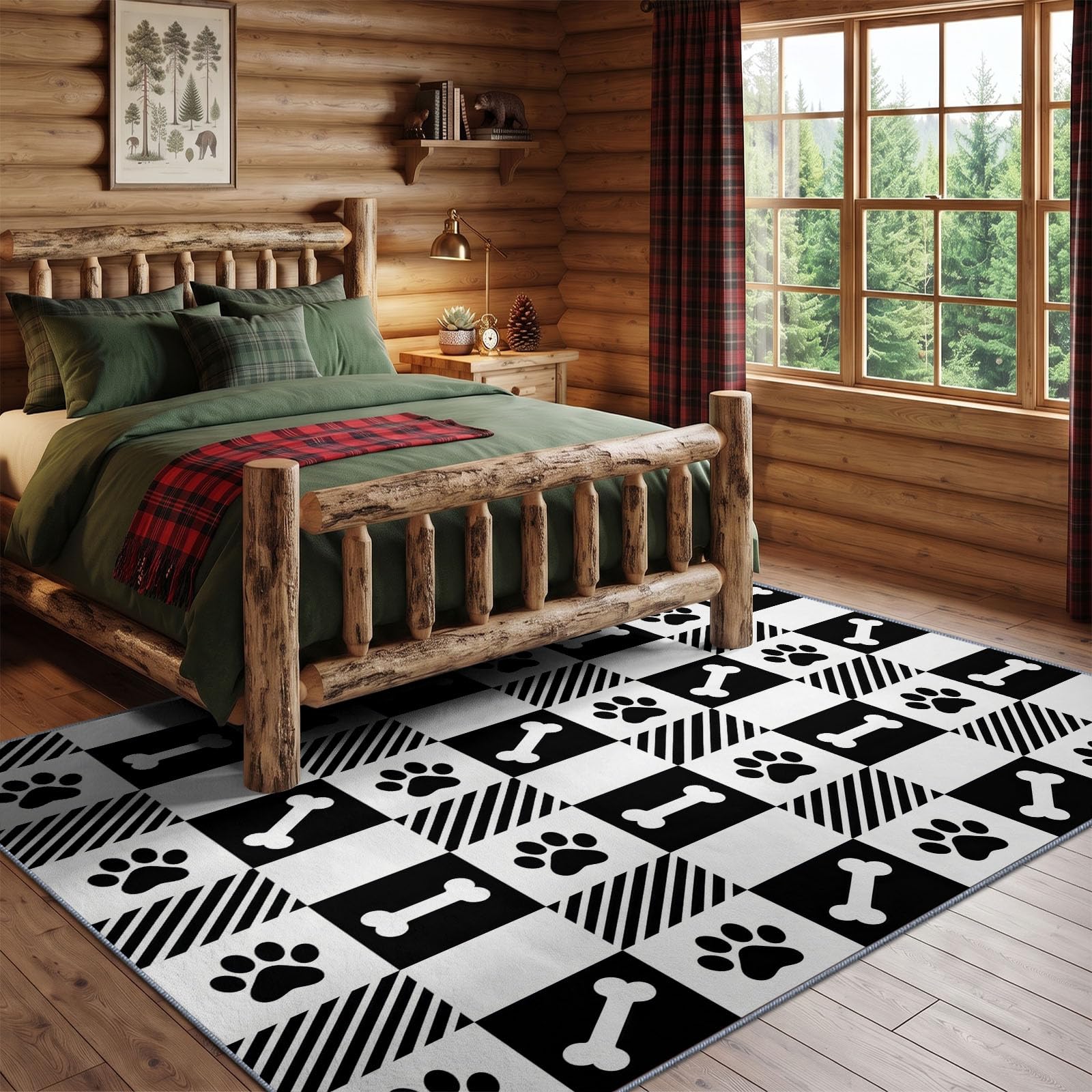Blanc Tapis Salon 80 x 150 cm, Minimaliste Moderne Lavable en Machine Tapis | Chambre Antidérapant, Damier Empreinte De Patte Os Tapise Bureau Salle a Manger, Doux Poil Ras Rug, Cuisine