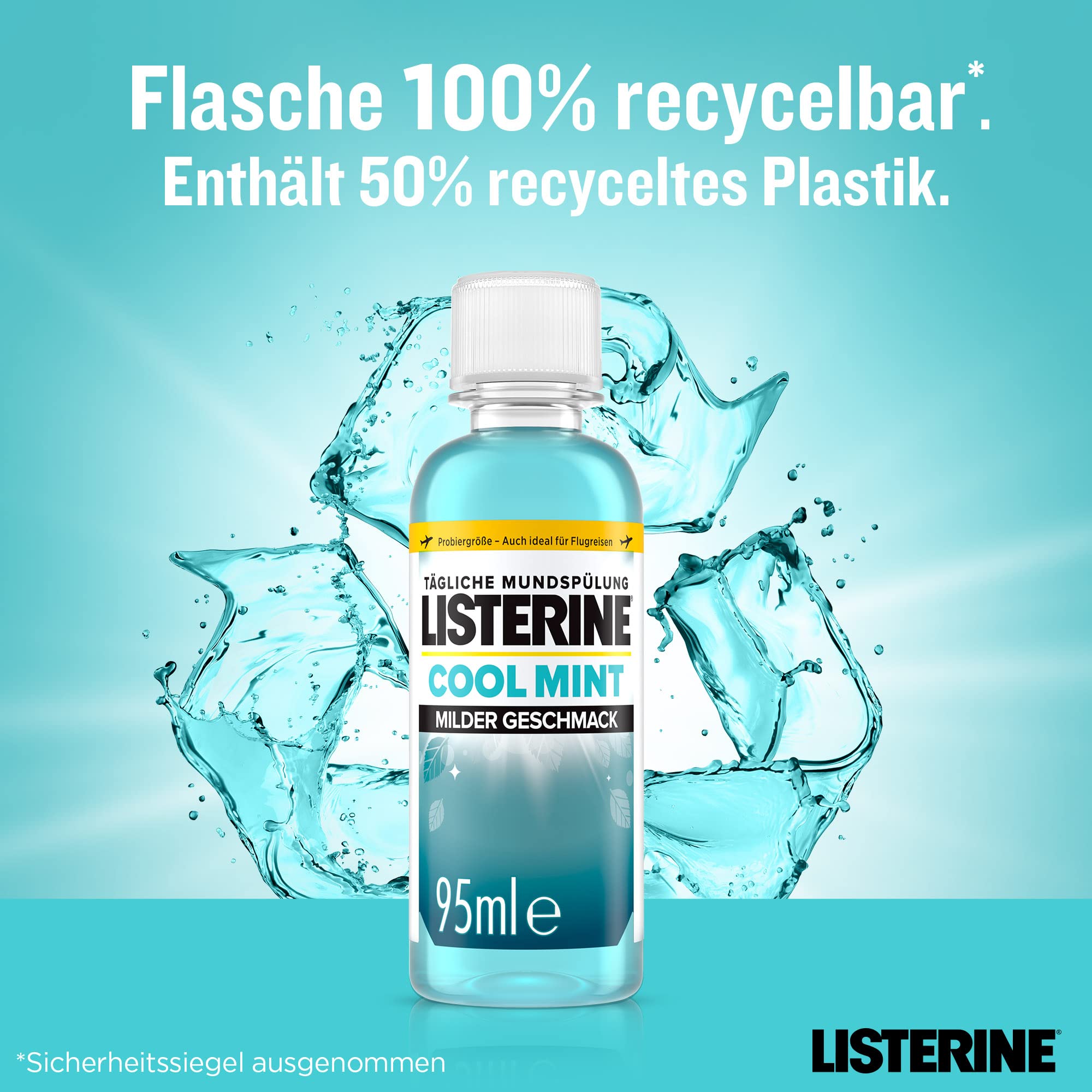 Listerine Cool Mint milder Geschmack 24x95 ml antibakterielle Mundspülung ohne Alkohol mit ätherischen Ölen, für ein langanhaltendes Frischegefühl