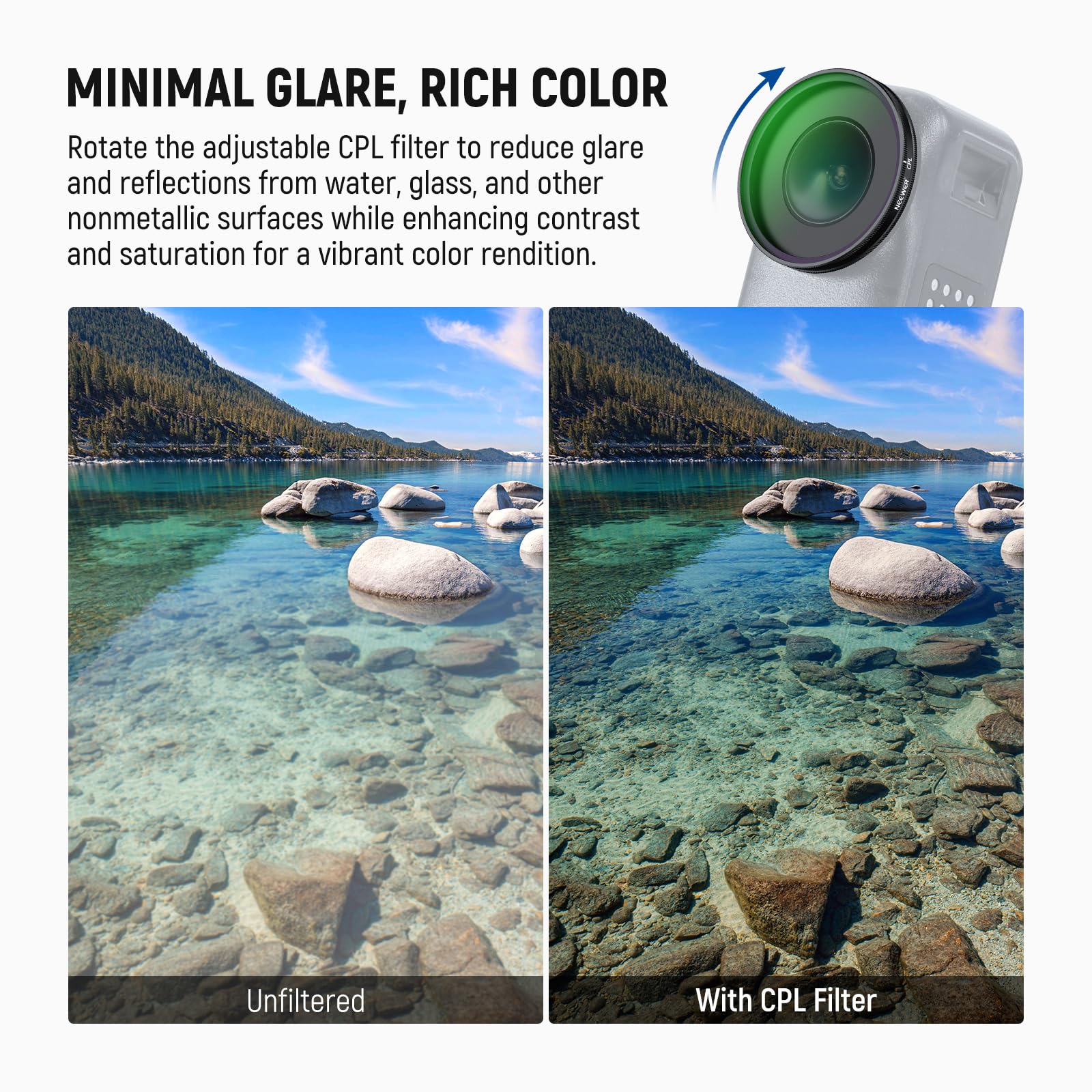 NEEWER Zestaw filtrów ND kompatybilny z DJI Osmo Nano (ND8/16/32/CPL), wkręcany filtr obiektywu kamery o neutralnej gęstości, wielowarstwowe akcesoria ze szkła optycznego z osłoną ekranu, 4 opakowania