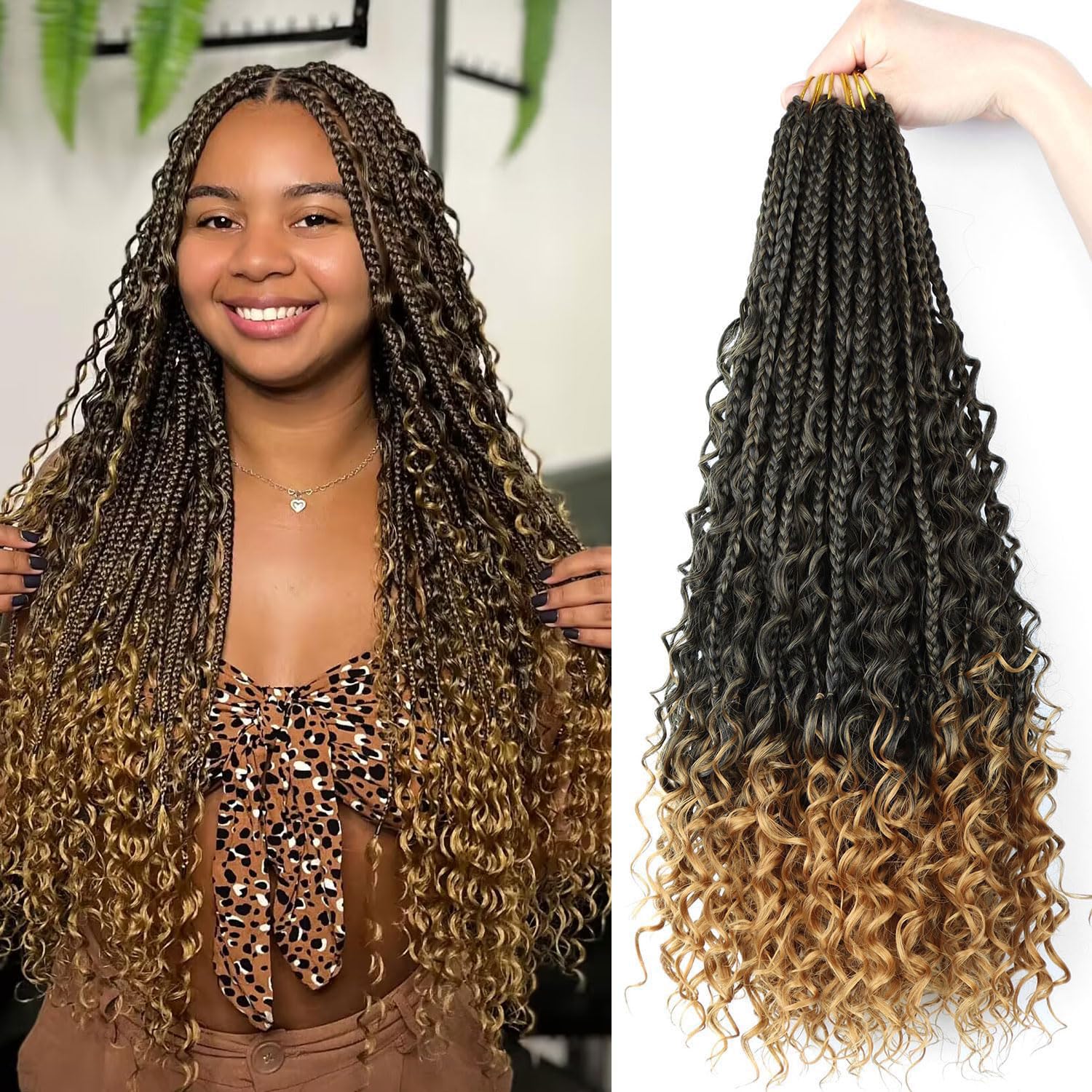20 inch Goddess Box Braids Crochet Hair for Black Women Boho Box Braids 8 Packs Crochet Box Braids Curly Ends Crochet Hair Pre-looped Synthetic