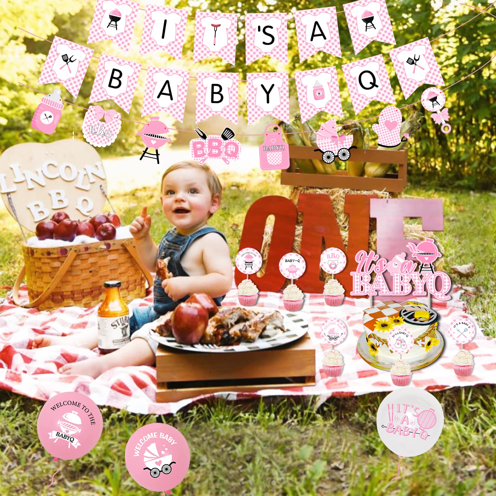 25 Stück BabyQ Babyparty-Deko Für Mädchen – Kuchen & Cupcake Topper Mit Grill-Motiven – Rosa, „It's A Baby Q“