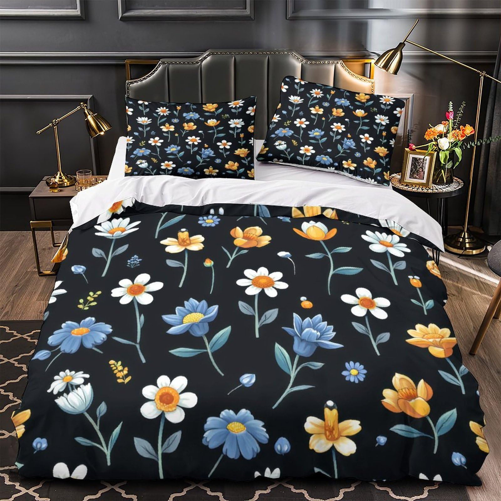 Housse de couette fleurs microfibre résistante sans repassage