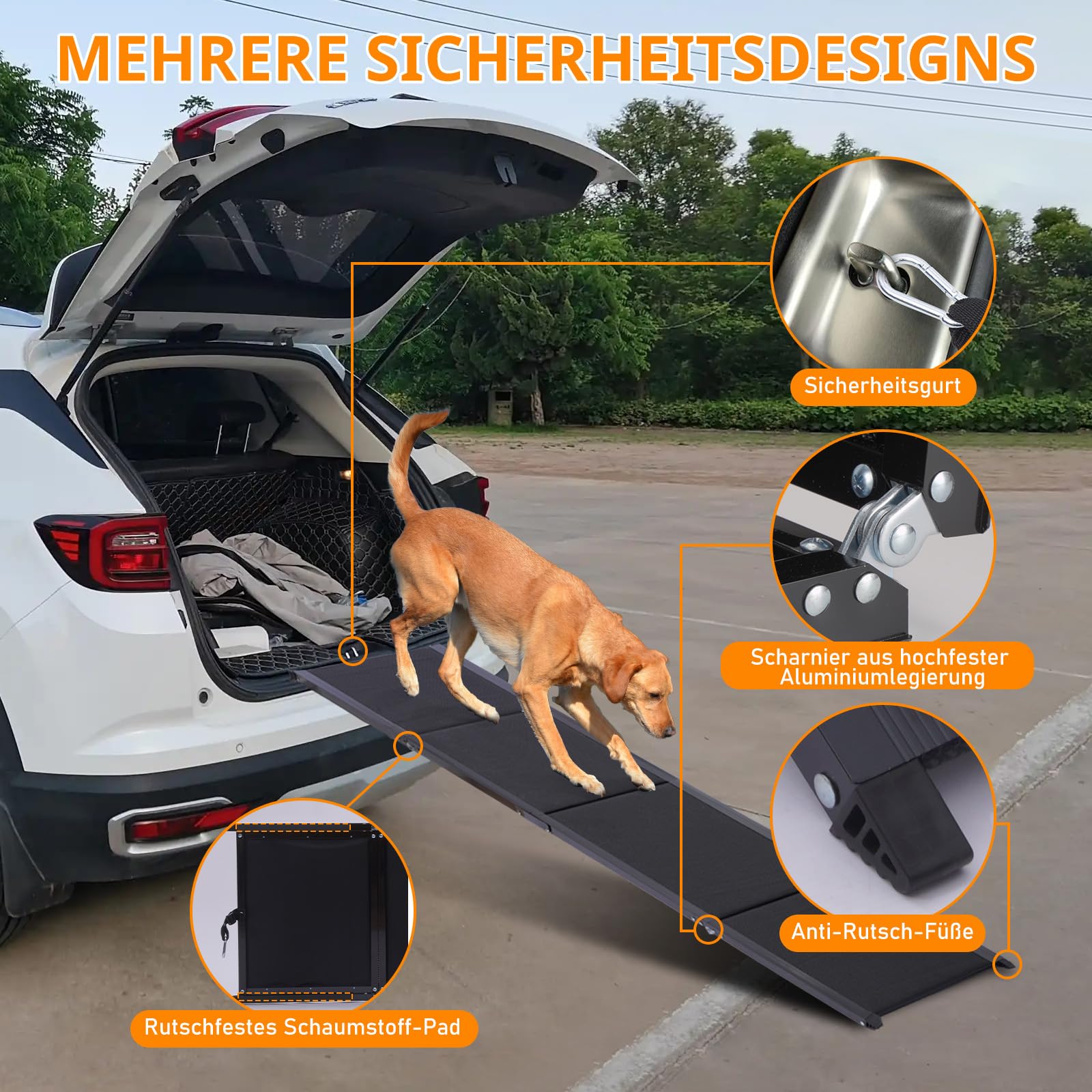 180×50cm Hunderampe Auto Klappbar, Anti-Rutsch Hunderampe für große Hunde, Leicht Aluminium Haustierrampe für Autos und SUV