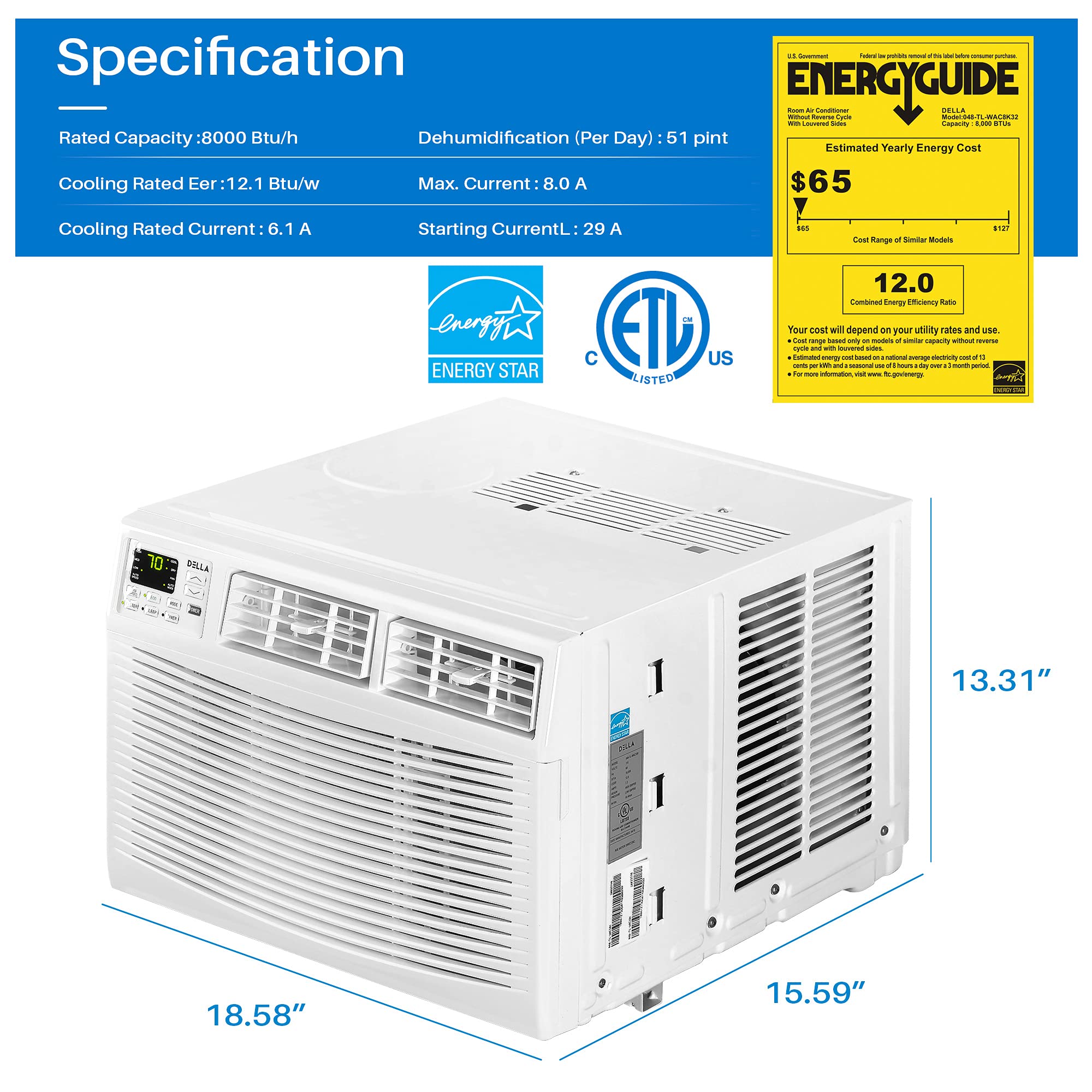 Buy DELLA 8000 BTU 115V/60Hz Energy Saving Window Air Conditioner
