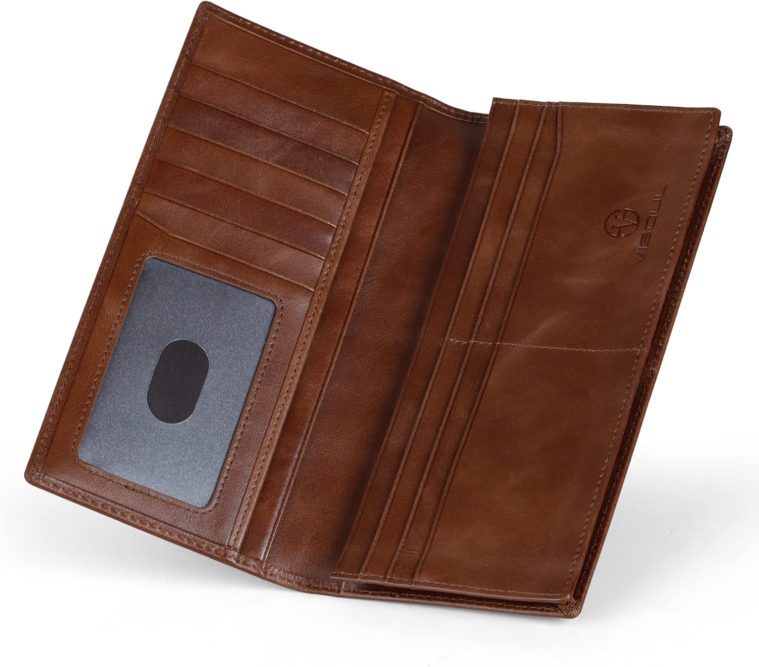 VISOUL Leather Checkbook Cover Wallet for Men with RFID Blocking, Mens Long Bifold Cash Tall Wallet with 11 Credit Card Slots 1 ID Window (Brown) - Image 2