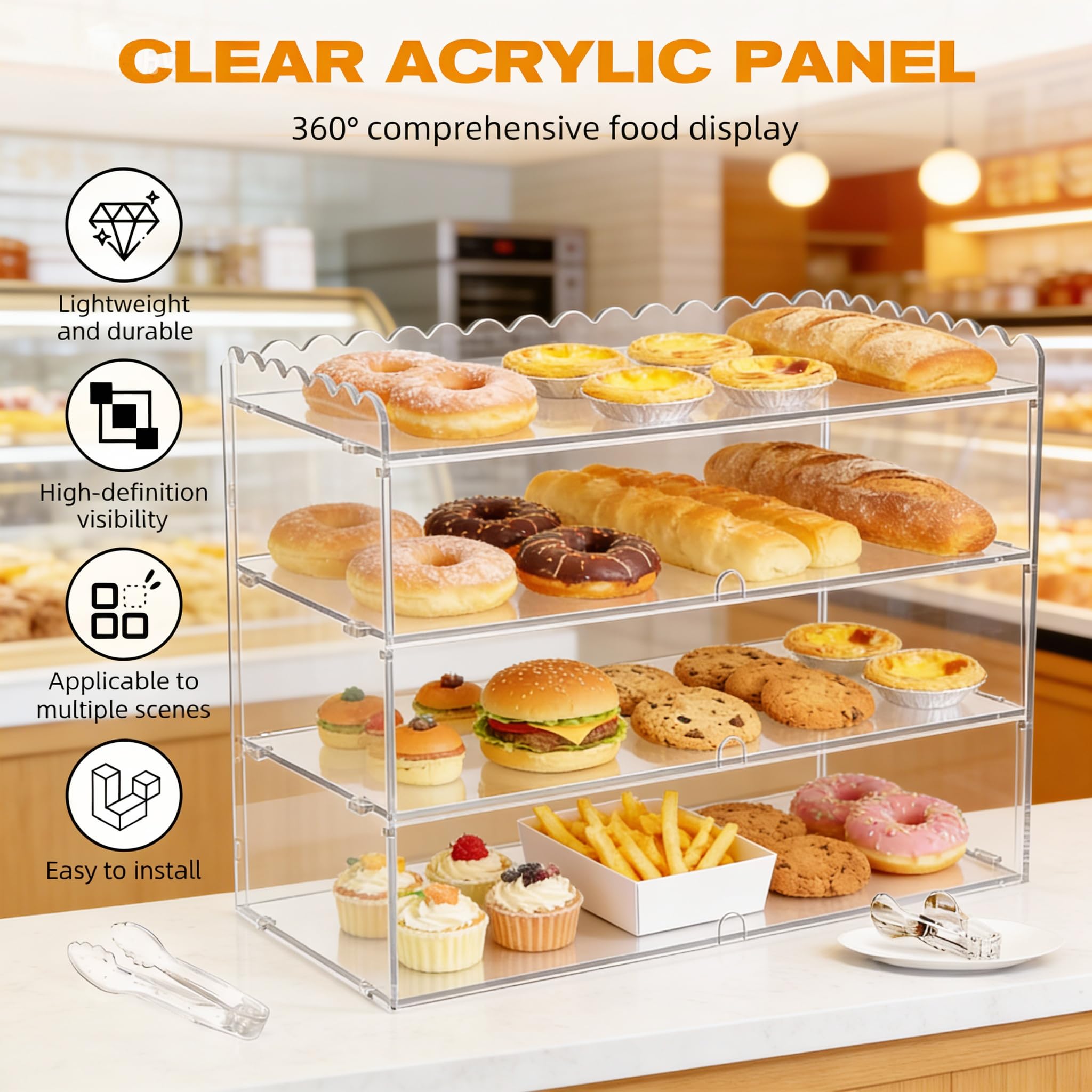 Espositore per pasticceria con manico, trasparente, 48 x 24.1 cm, 30 cm di altezza, per dessert, ciambelle, torte, da banco per panetteria, mantiene fresco, facile da pulire