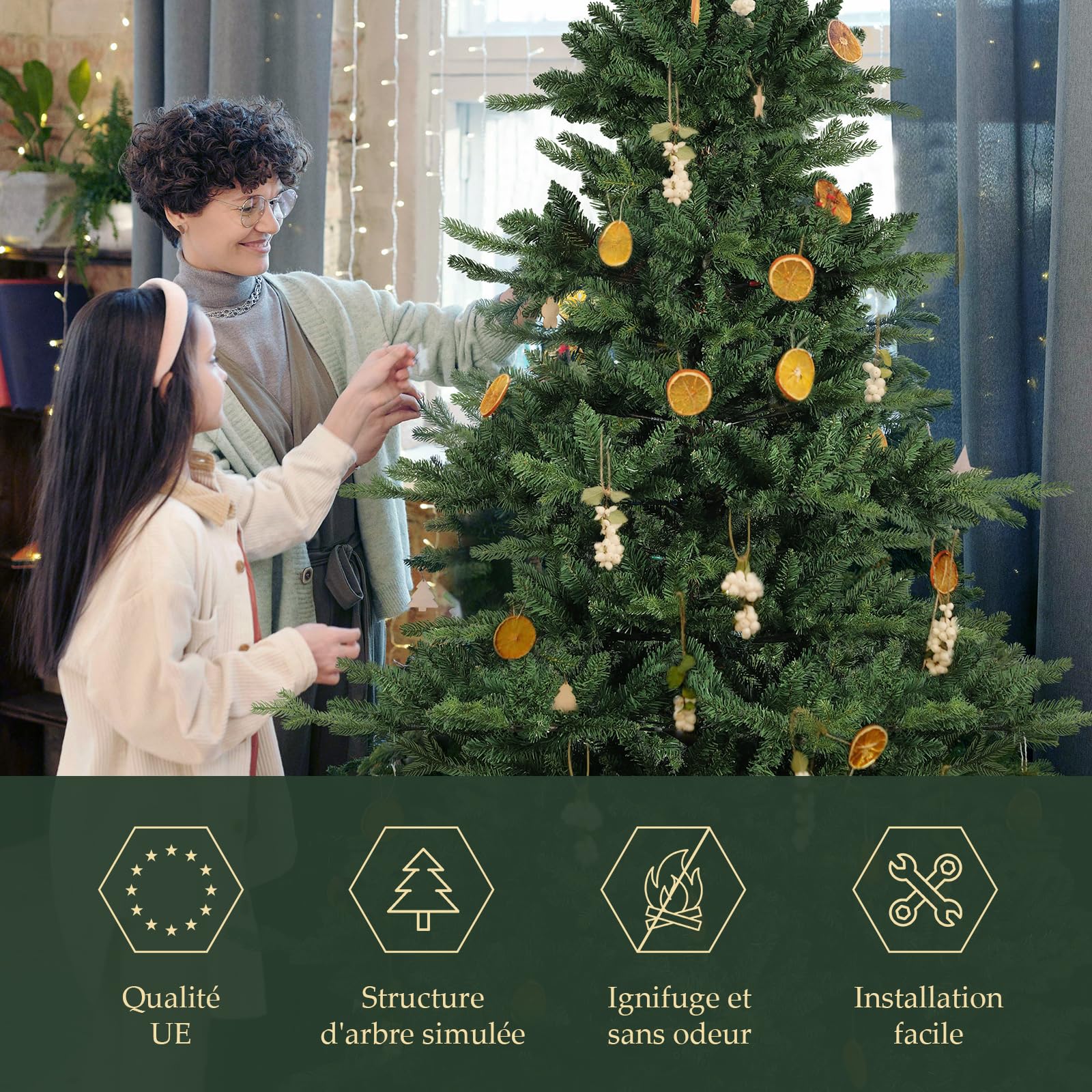 SALCAR Sapin de Noël Artificiel de 210 cm, en PVC et polyéthylène, système de Parasol Pliable, diamètre 130 cm