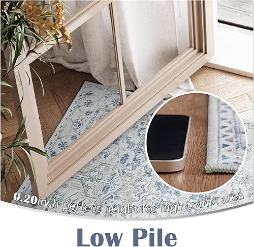 Miniatura 3 de jinchan Lima - Alfombra lavable de 2 x 3 pies para entrada, diseño floral vintage, ultrafina, de pelo bajo, suave, pequeña, antideslizante,