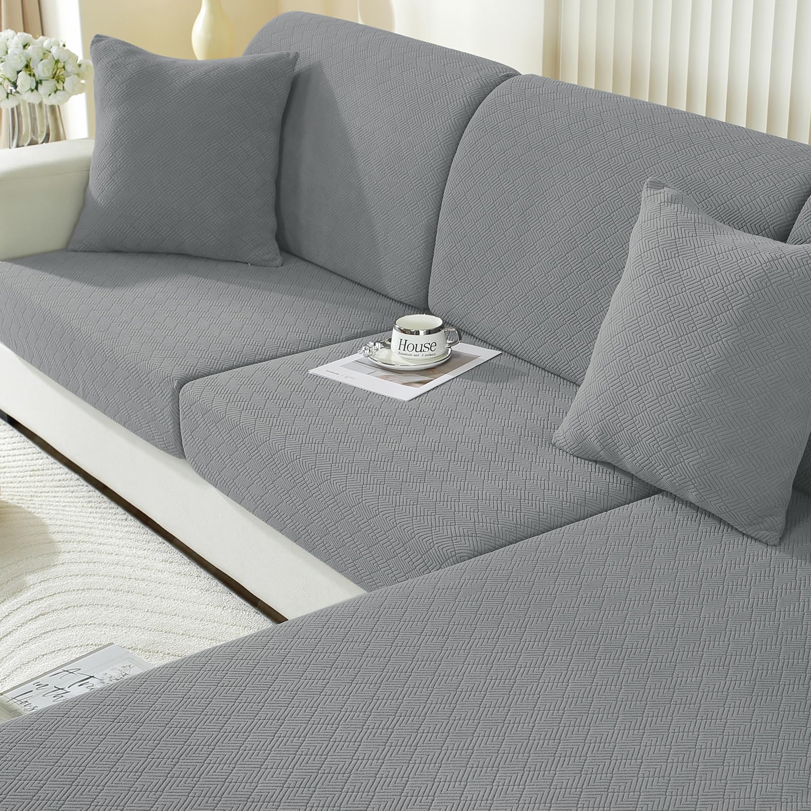 Ystyle Copriseduta Divano Elasticizzato, Copri Cuscino Divano Penisola, Coprisedile Divano, Copricuscini Per Divani, Antiscivolo Antigraffio Copricuscini Divano (Chaiselongue, Grigio Chiaro)