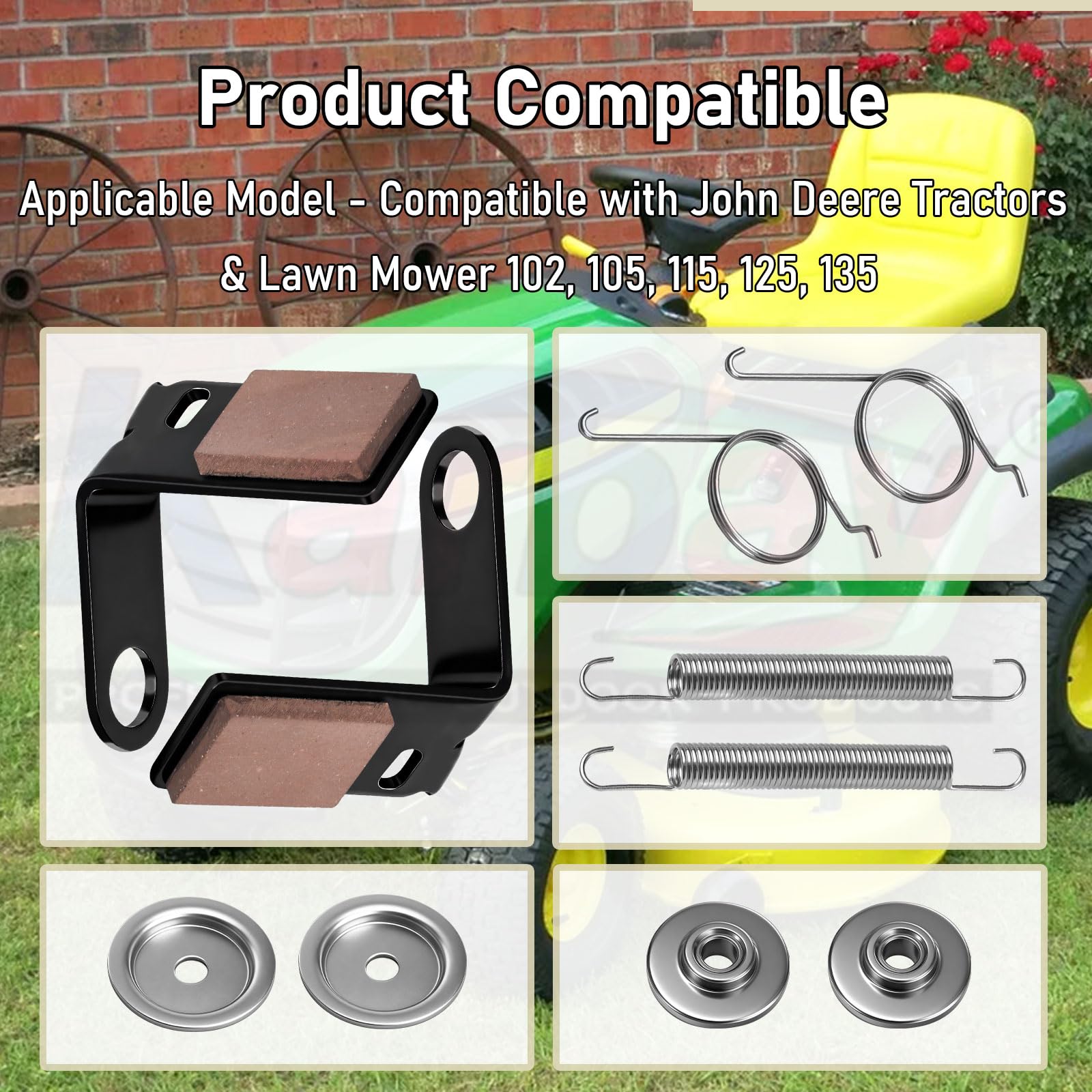 Kit Pastiglie Freno Per Tosaerba John Deere – Include 4 Pastiglie, Fermo, Molle E Boccole, Compatibile Con Modelli 100-130 - copertina