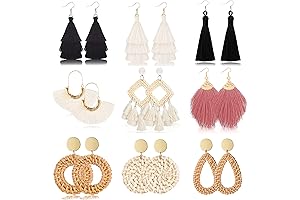 9-12 Pairs Rattan Earrings for Women: Showcase Your Style with Boho Tassel Earrings