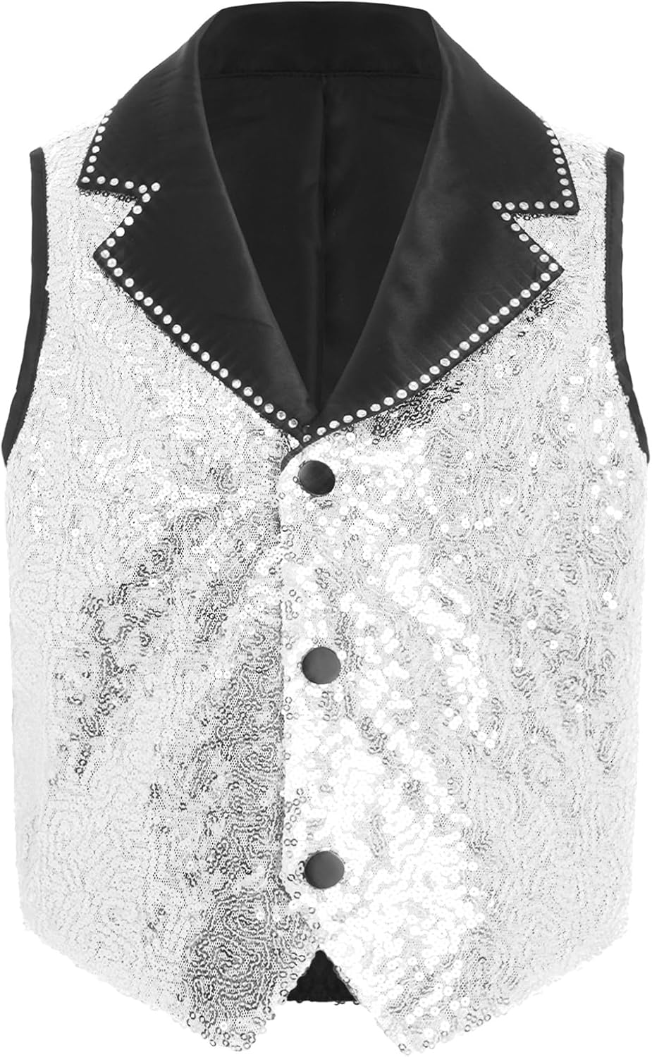 Kids Boys Sequin Lapel Vest Shiny Sleeveless Button Down Jacket Sparkly Party Waistcoat Dance Streetwear