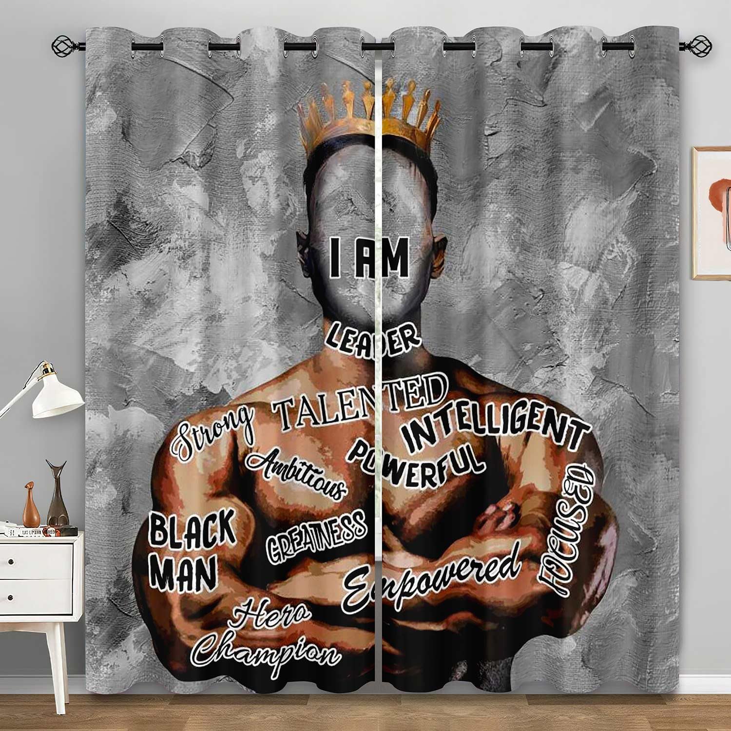 LUVIVIHOME African American Blackout Curtains, Black Men Curtains for Bedroom, Black Man Black King Black Art Modern Room Decor for Boys, Positive