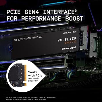WD_BLACK SN770 2TB NVMe M.2 SSD, M.2 2280 NVMe SSD, Gaming Solid State drive, PCIe Gen4, High Performance Gaming drive, Read speeds up to 5150 MB/s