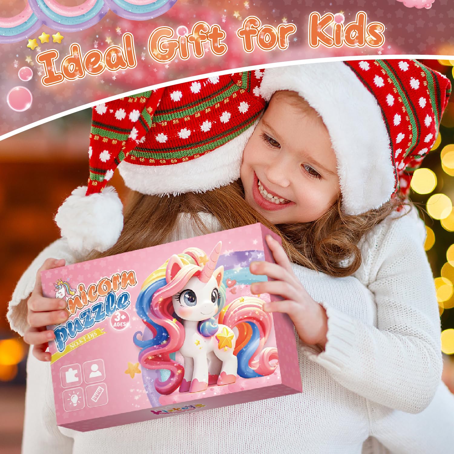 Kiztoys Puzzle de suelo de unicornio para niñas - Regalos de unicornio para niños 3 4 5 6 7 8 años 45 piezas grandes bonitos rompecabezas rosa juguete a partir de 3 – 8 años