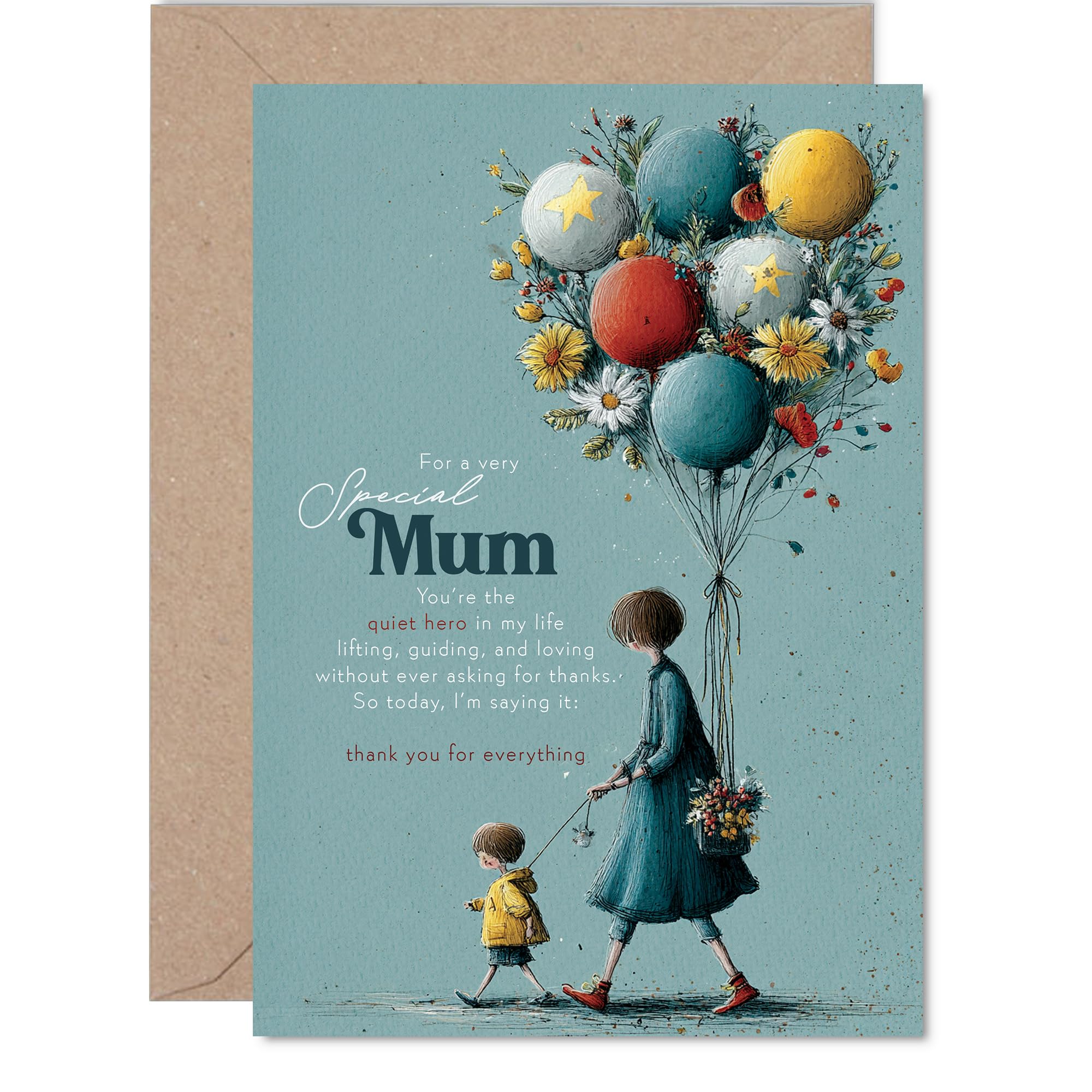 Mum Birthday Card - Quiet Hero - Happy Birthday Card for Mum from Son Daughter, A5 Beautiful Sentimental Mother's Day Greeting Cards