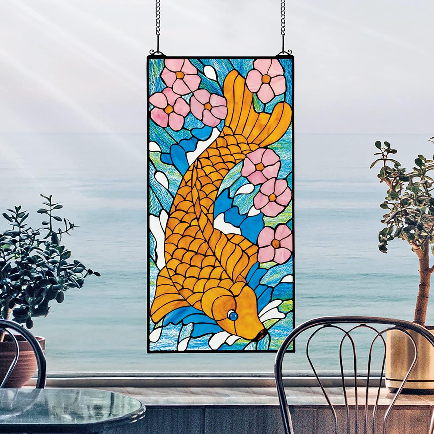 Stained Glass Panel - Asian Koi Fish Stained Glass Window Hangings - Window Treatments