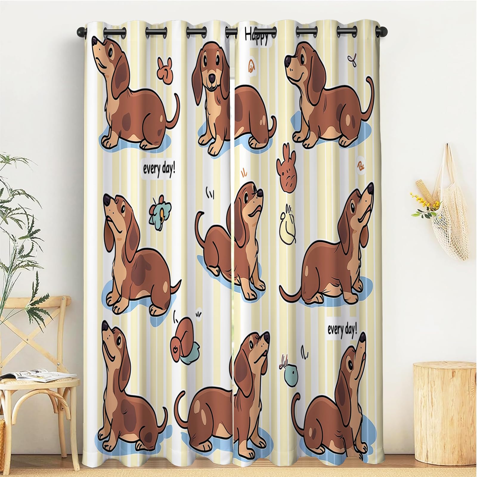 Rideau occultant teckel thermique isolant marron 140x220 cm oeillets