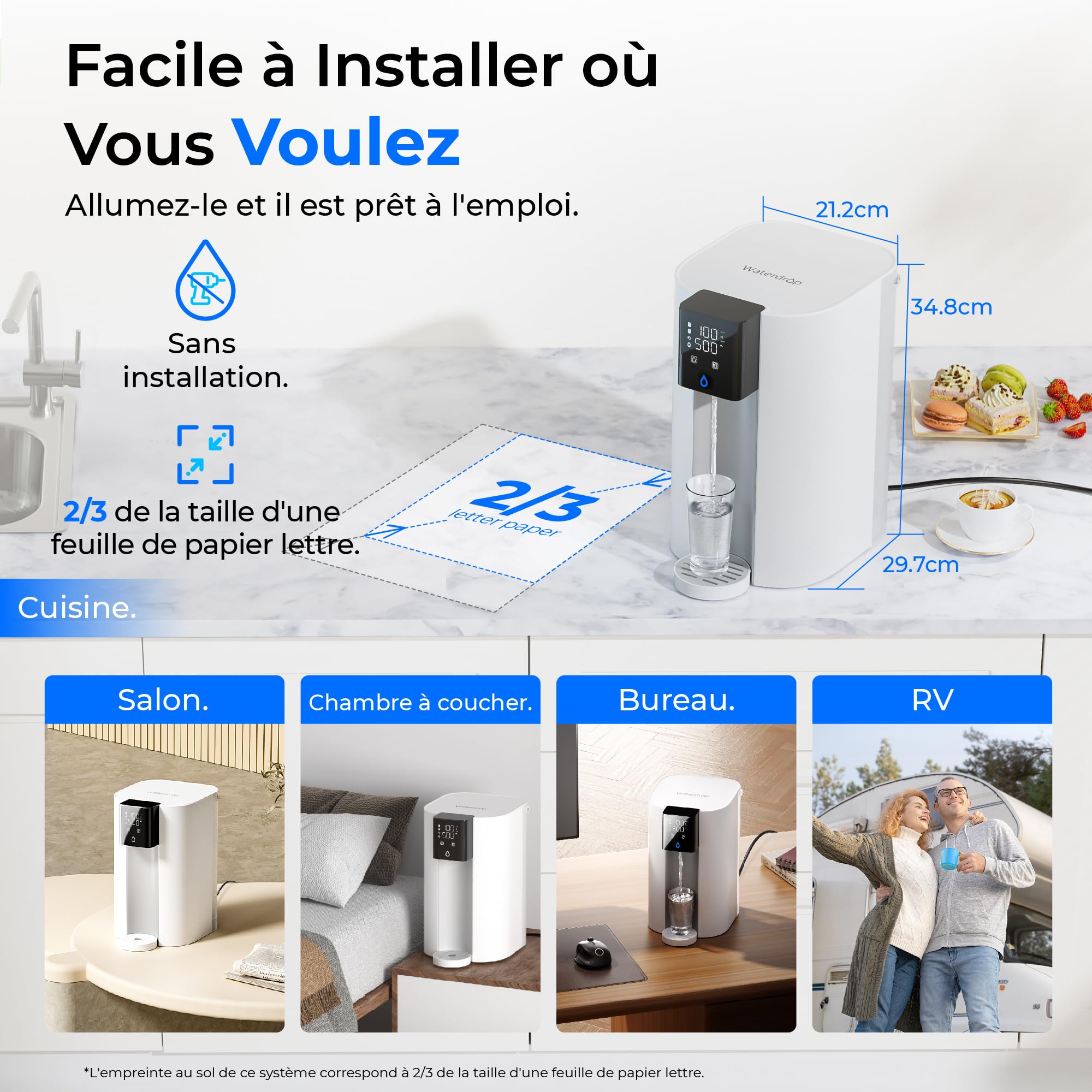 [Minéraux Alcalins] Waterdrop CoreRO Système d’Osmose Inverse, Certifié NSF/ANSI 58 & 372, Filtre RO de Comptoir à 7 Étapes, sans Installation, Réduit les PFAS, sans BPA, WD-C1SL