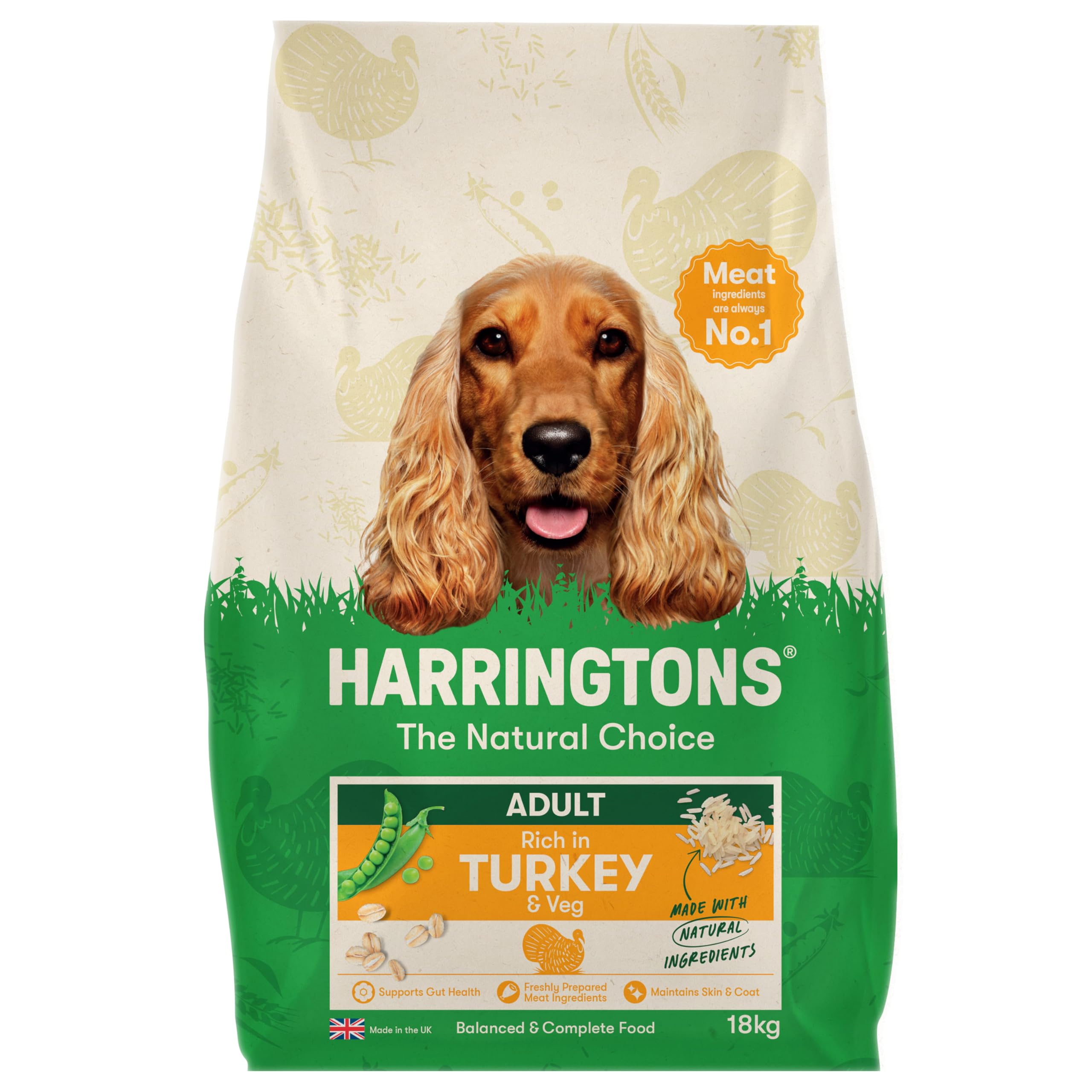 Complete Dry Adult Dog Food Turkey & Veg 18kg - Made with All Natural Ingredients (Packaging may vary)