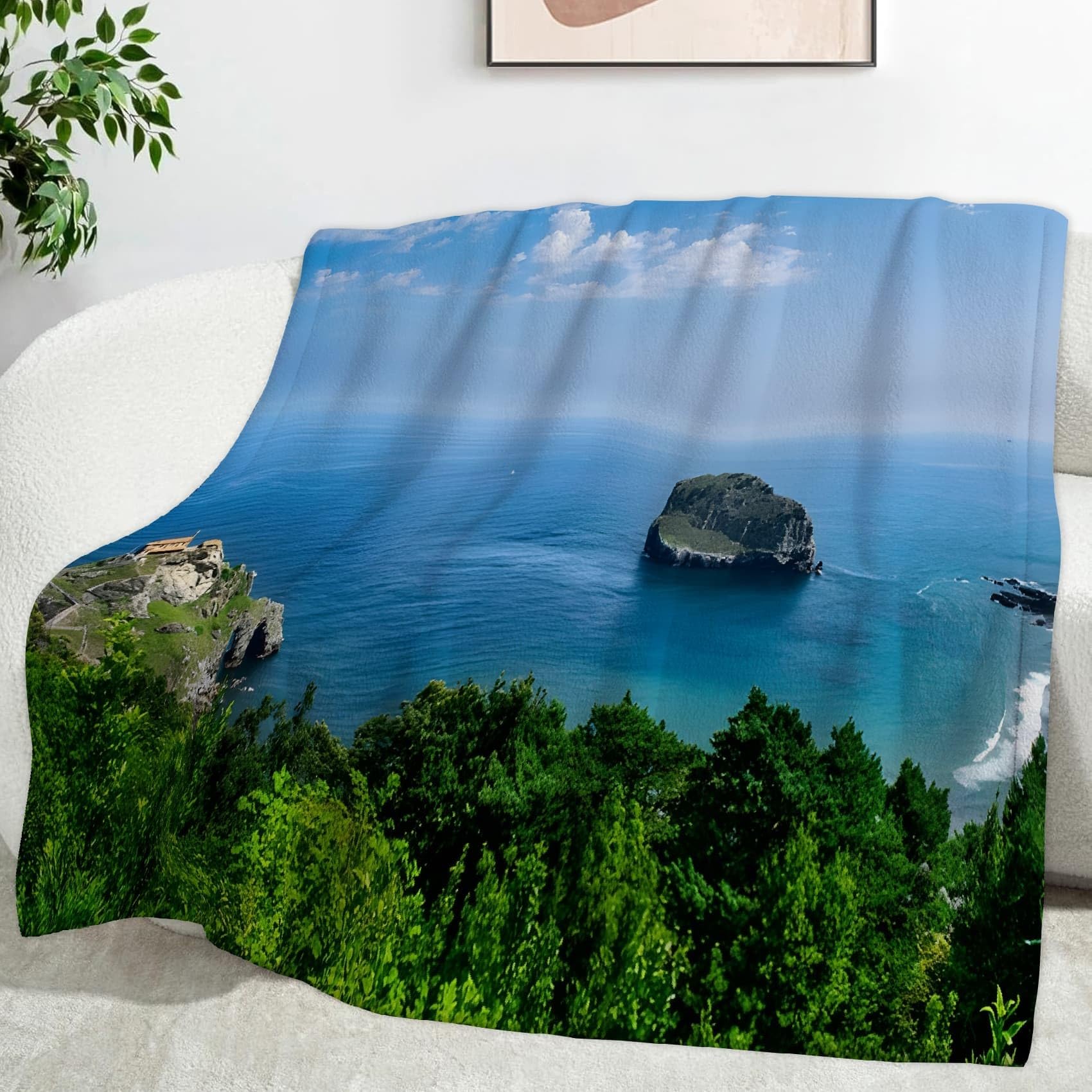 Couverture plaid polaire microfibre flanelle 220x240 cm bleu voyage pour chambre et salon