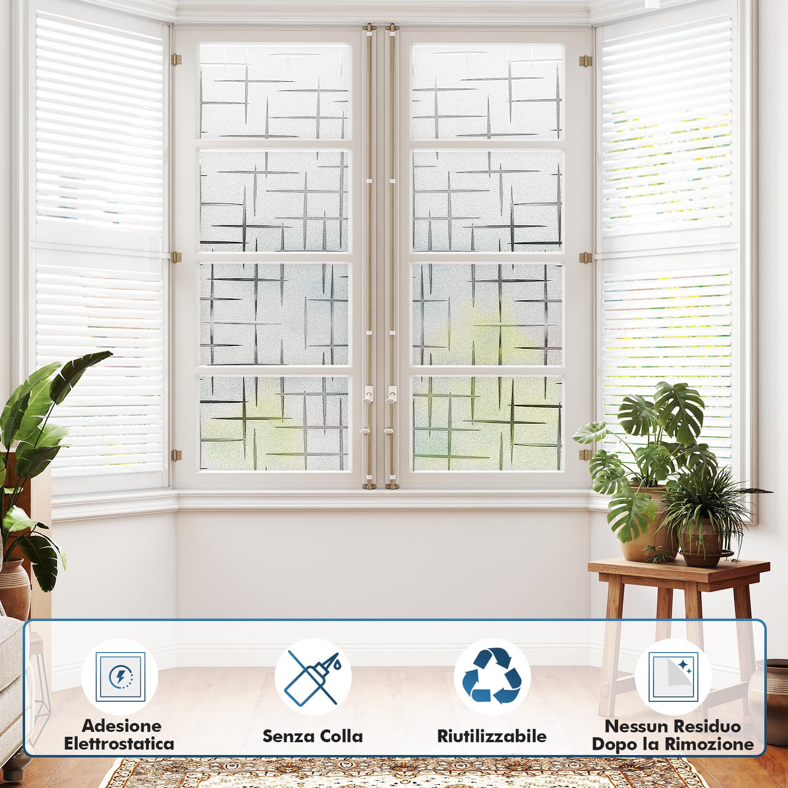 shinfly Opaca Pellicola per Vetri Finestre Privacy, Pellicola Adesiva per Vetri Elettrostatica 90x200cm, Protettiva anti-UV, Window Film Adatto per Ufficio Bagno Camera da Letto Soggiorno Cucina