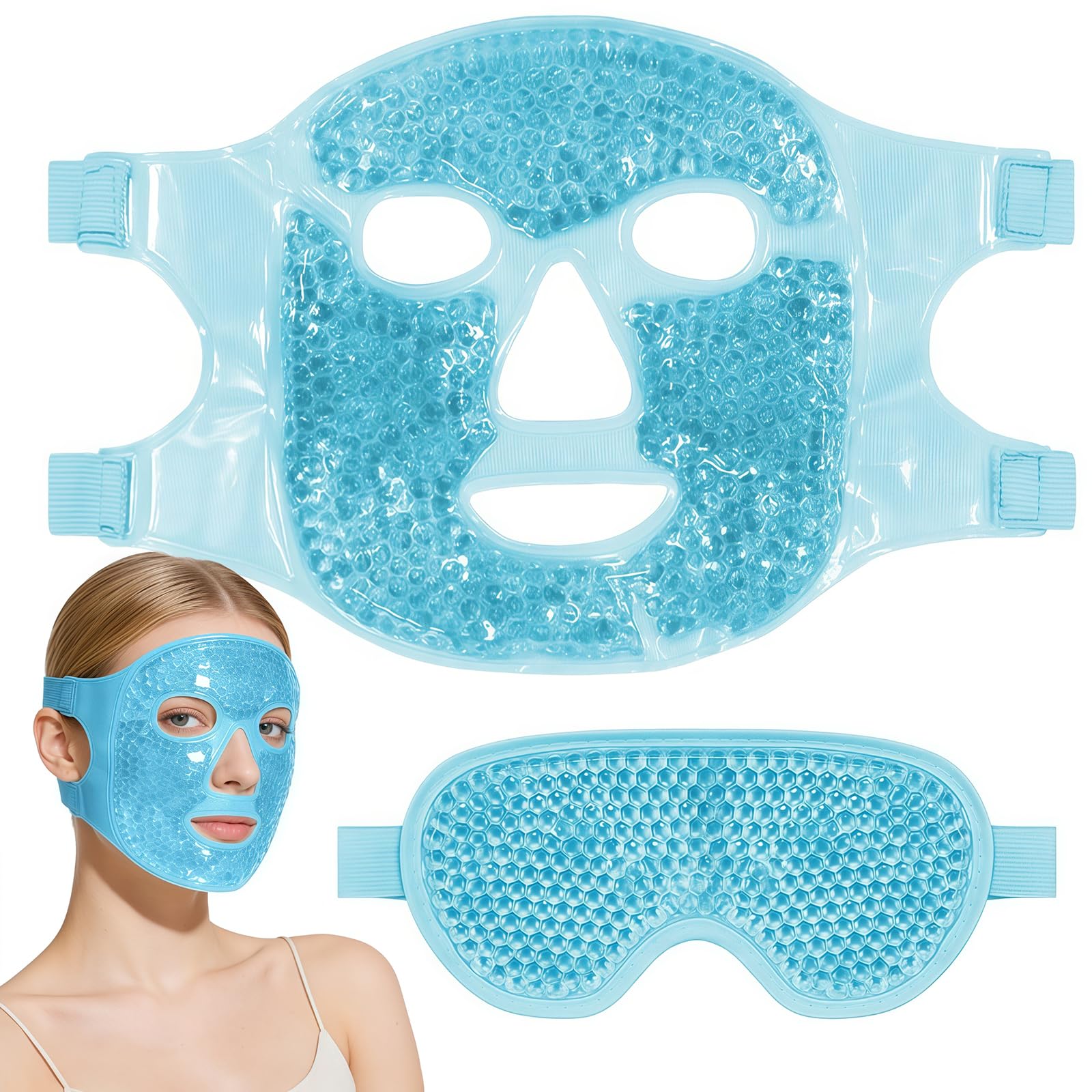 Masque Froid en Gel Réutilisable, Masque Visage pour réduire les gonflements, Réduit Les Cernes Et La Sécheresse Oculaire, Compresse Froide Ou Chaude Contre Les Maux De Tête, Hommes Et Femmes