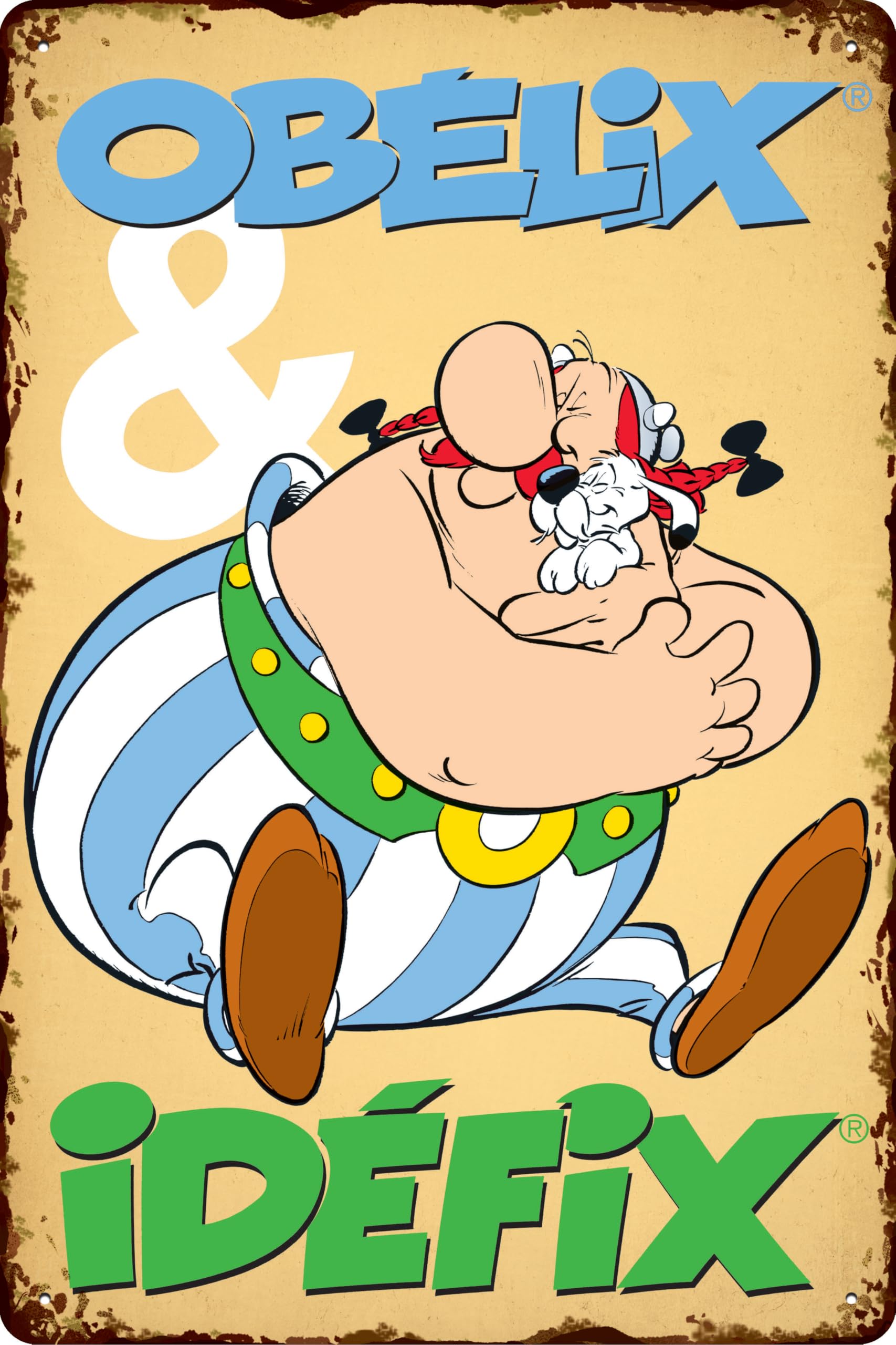 LUCKYLINDE - Retro Blechschild, ASTERIX und OBELIX, französiche kult Comic Serie, Deko Schild, 20 x 30 cm (Obelix & Idefix (sitzend))