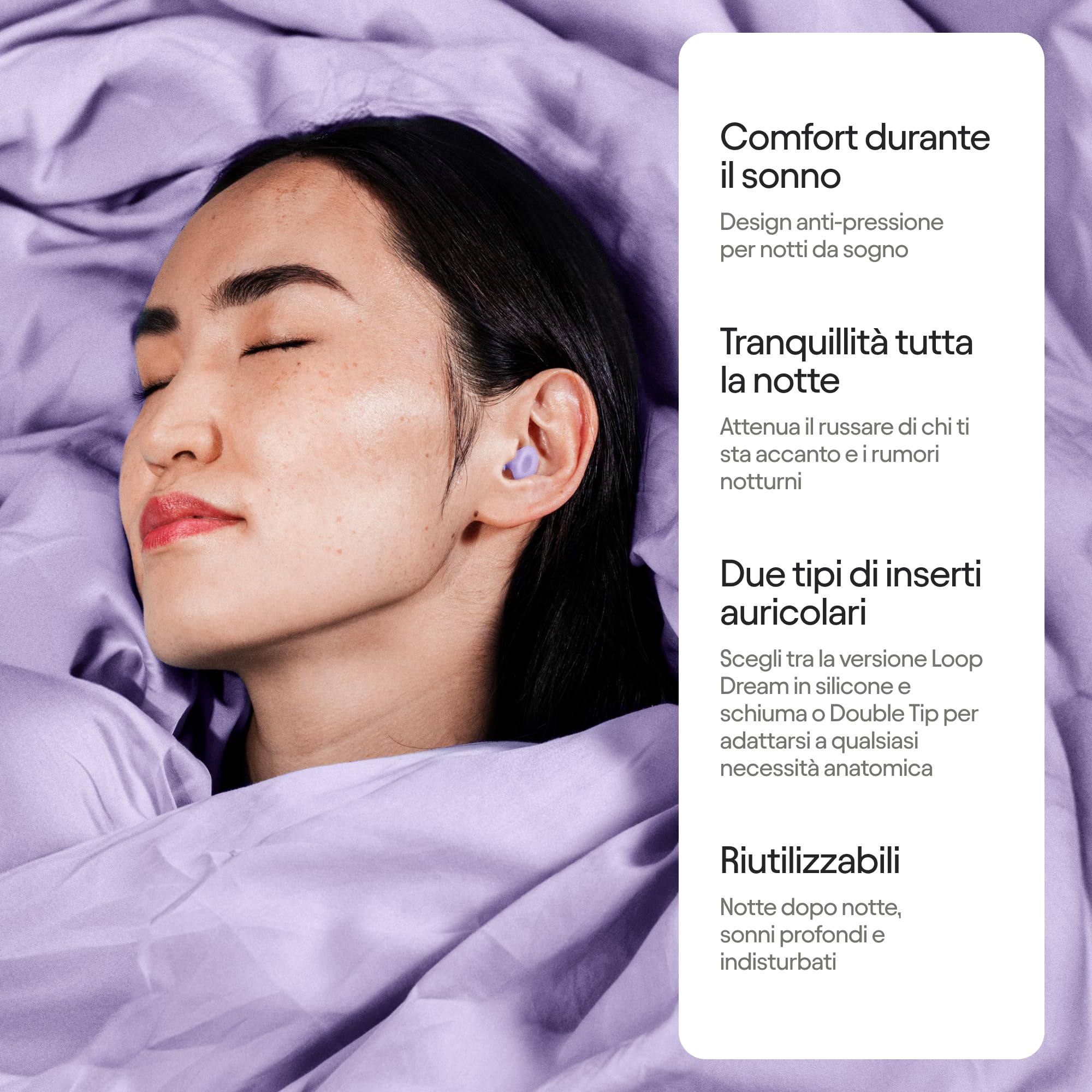 Loop Dream Tappi per il sonno – Silicone e schiuma comodi da indossare durante la notte | Comodi contro il russare | Agevolare il riposo notturno | Riduzione del rumore 27 dB SNR