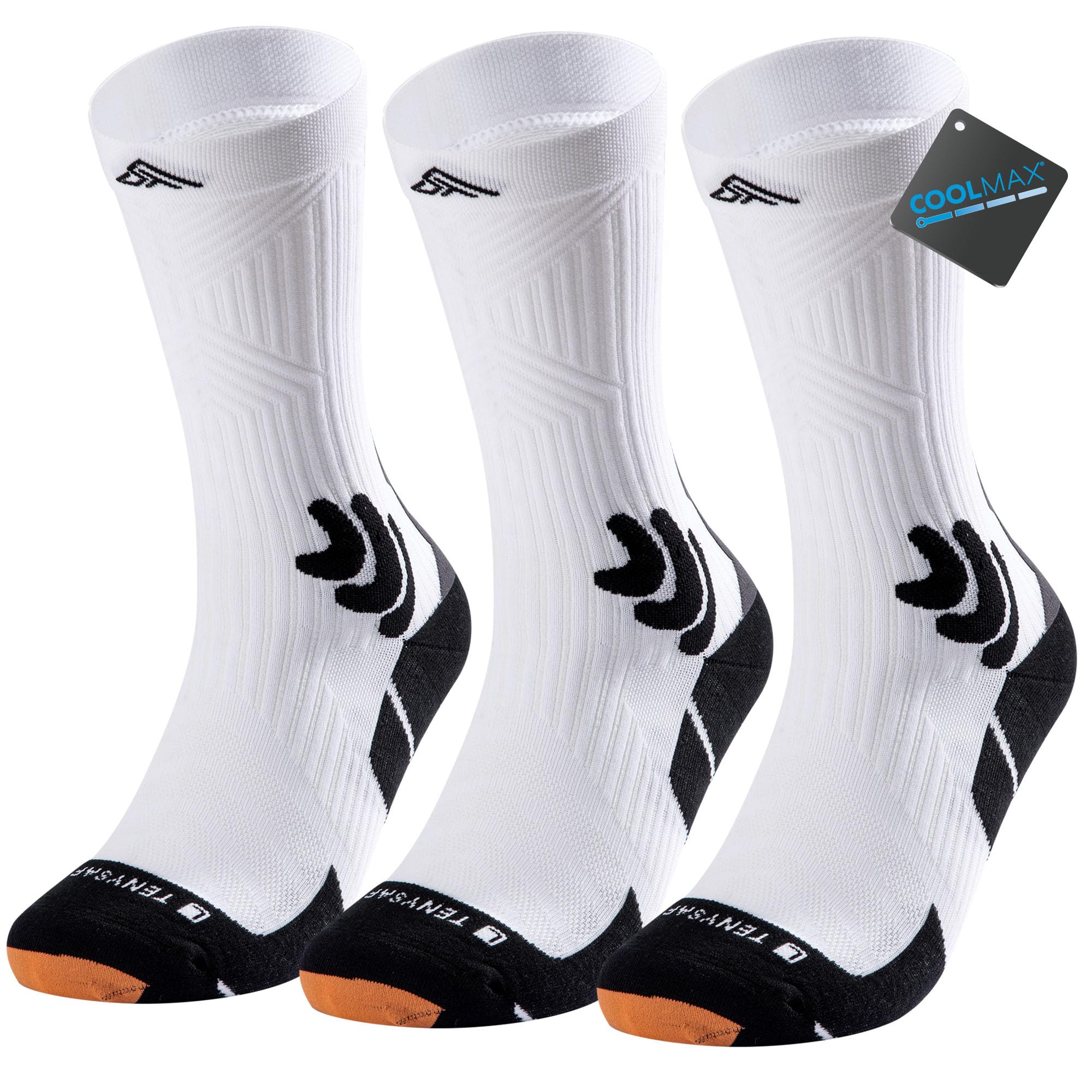 Lounwee Coolmax Kompressions Laufsocken für Herren: Crew Sportsocken mit Belüftungsnetz Schweißableitend for Wandern Sport