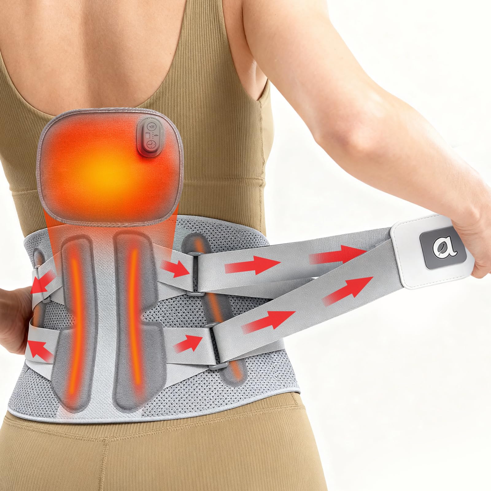 arboleaf Lumbar Support Belt with Heat – Lower Back Brace for Men and Women, Adjustable 360° Compression Wrap with 3 Heat Levels (40°/50°/60°C), Size XL (Waist 36"-39")