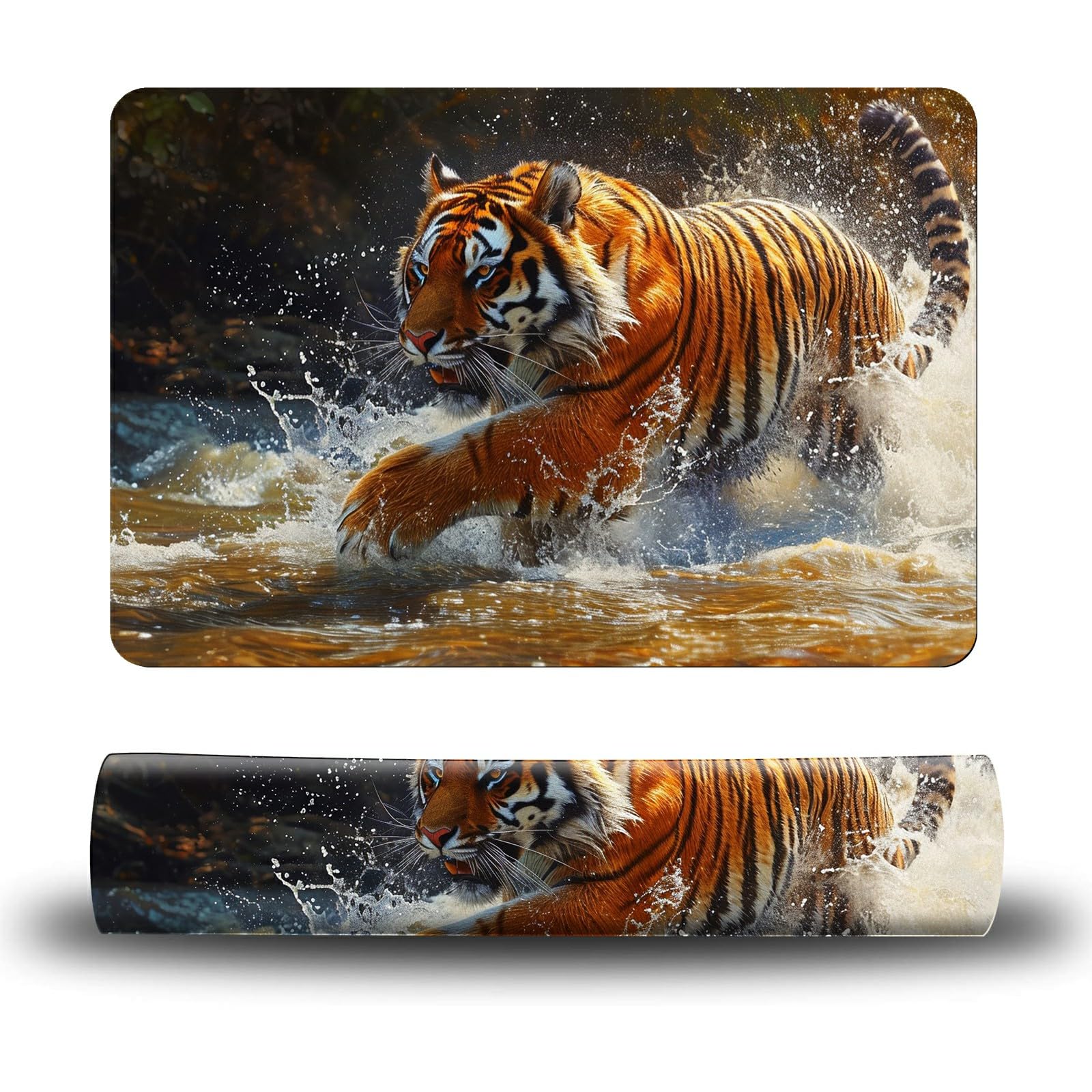 Dikoer Dog Food Mat, 15.7" x 23.6" Absorbent Pet Feeding Mat for Food and Water, Waterproof Diatom Mud Pet Placemat with Non-Slip Rubber Backing, Easy Clean Cat Bowl Mat for Floors - Tiger