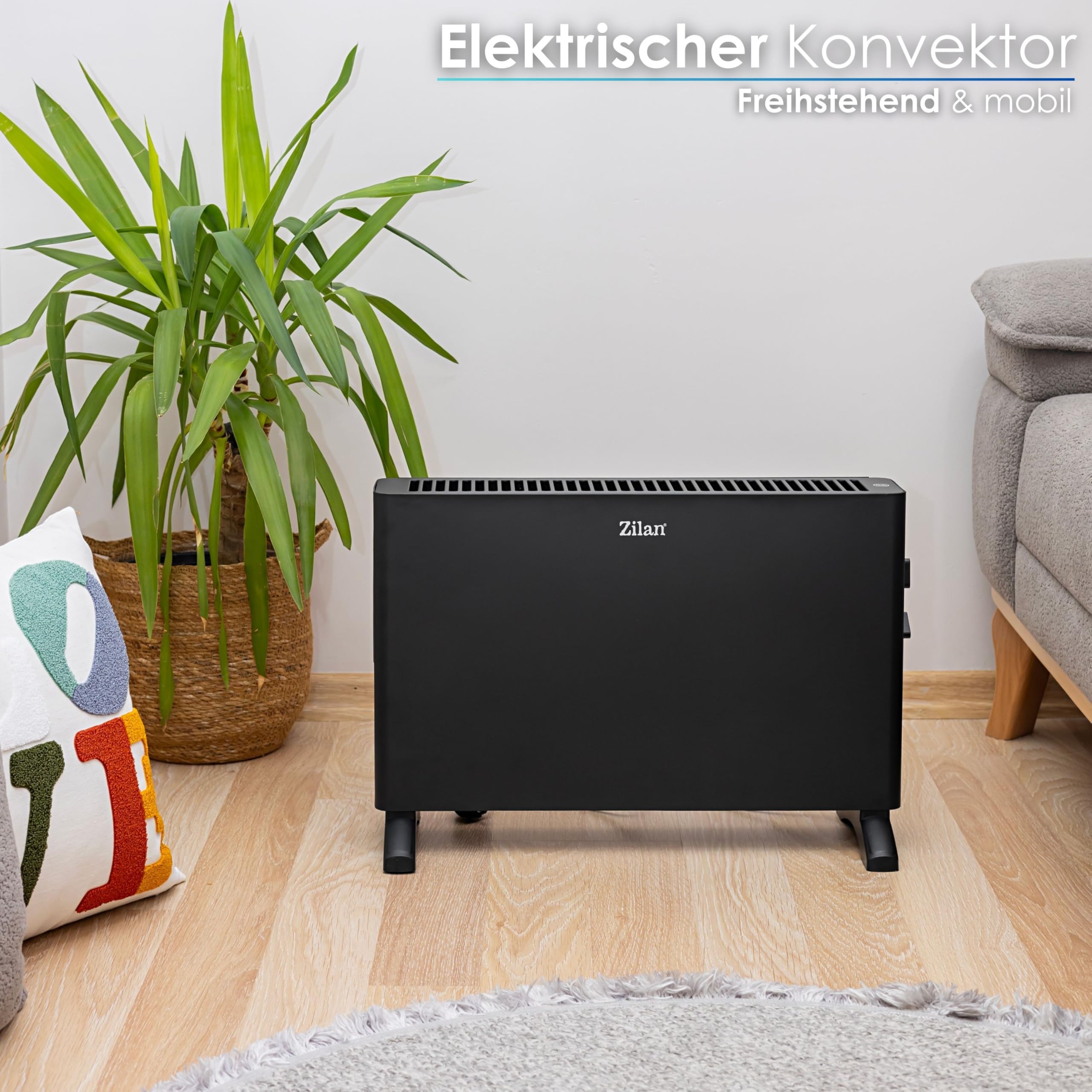 Konvektor Elektro 2 Heizstufen Convektor Elektroheizung Thermostat 1250/2000 Watt Schnellheizer Elektrische Heizung Heizstrahler
