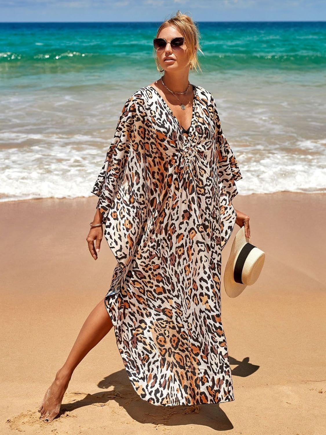 Caftan Dresses for Women Plus Size, V-Neck Kaftan with Side Slits, Beach Cover Up, Swimsuit Wrap & Vacation Loungewear - Image 2
