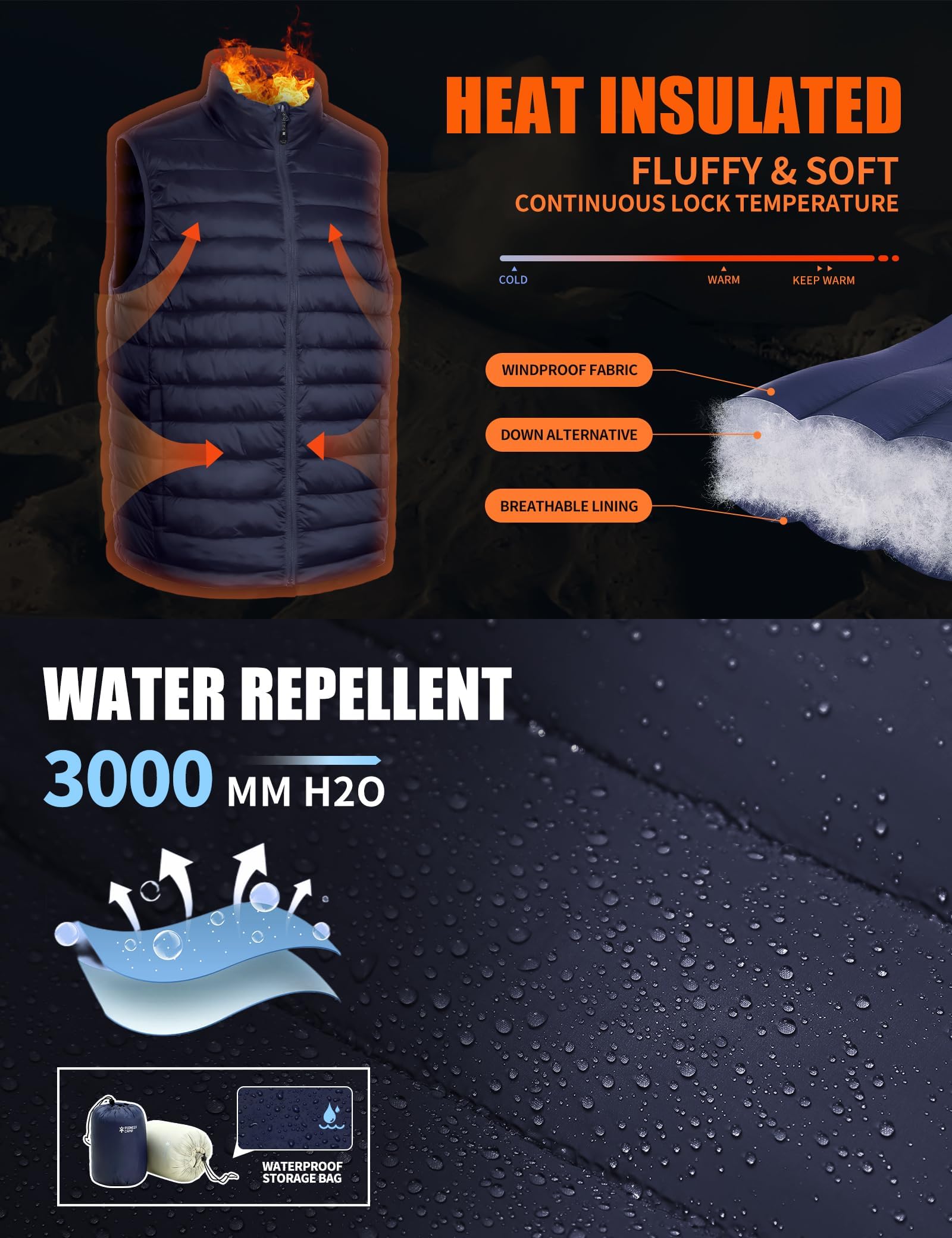Pioneer Camp Herren Leichte Puffer Steppweste – Wasserabweisend, Packbar, Gefüttert – Outdoor Übergangswesten für Alltag, Arbeit, Sport & Reisen