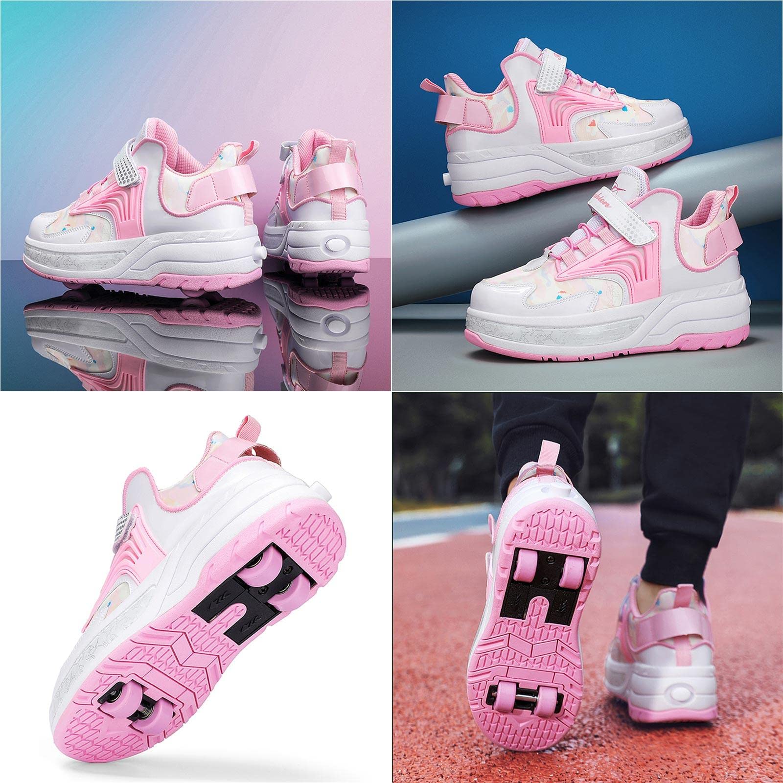 LUBOSE Schoenen met wieltjes, outdoor sportschoenen, rolschaatsen voor jongens en meisjes, 2-in-1 multifunctionele schoenen, dubbele wielen, skateboardschoenen