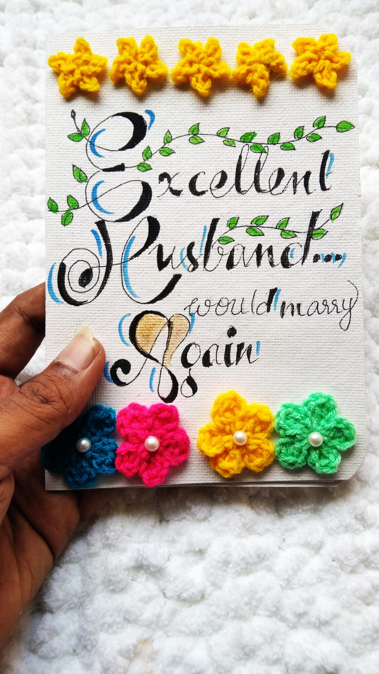 SKAISTA Handwritten Happy Birthday Greeting Card Anniversary Handknitted Crocheted Cute Hearts Hand Drawn Mandala Excellent Husband Would Marry Again 3