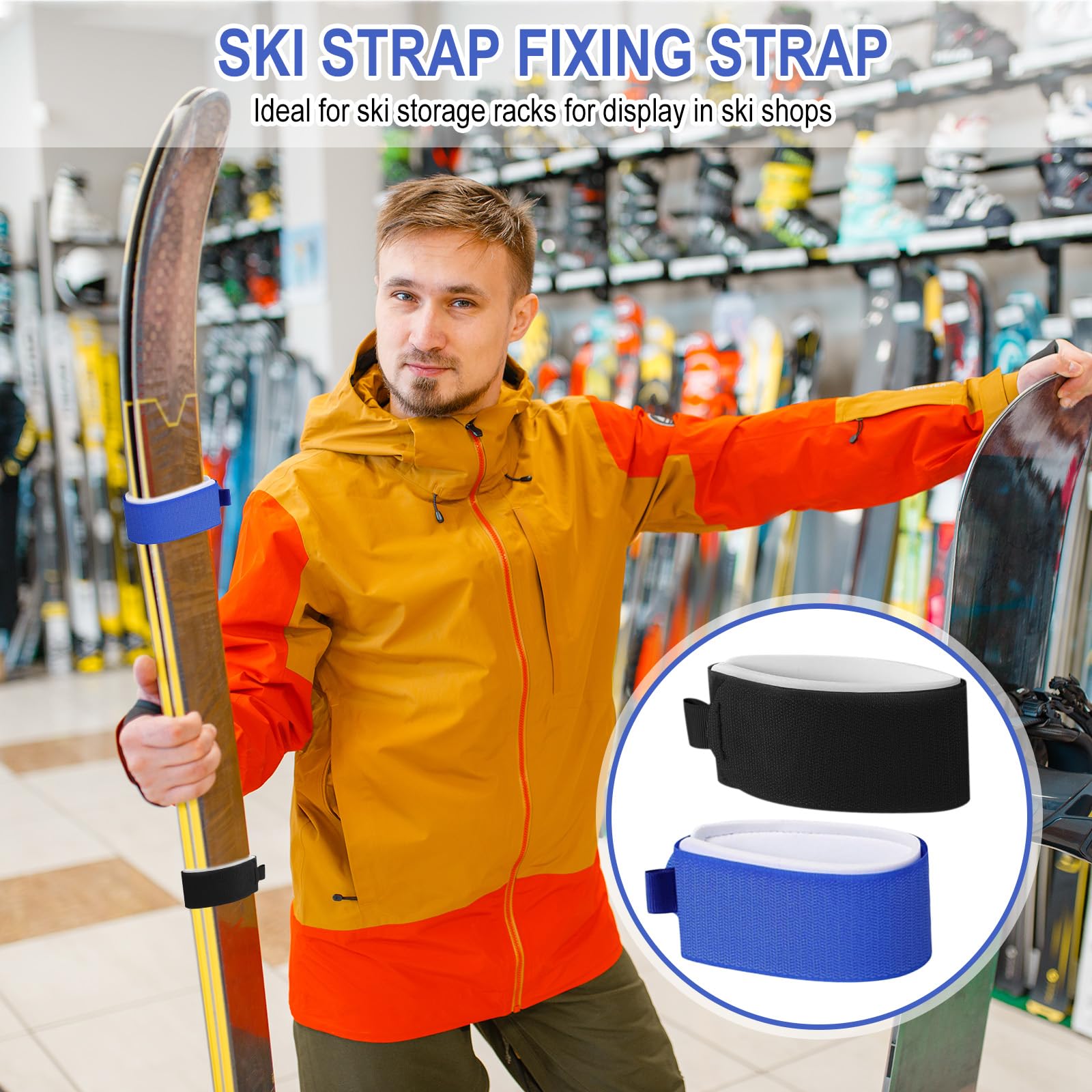 4 Pezzi Ski Straps, Cinghie da Sci, 50x5 cm Fascette per Sci in Nylon Regolabili per Fissare e trasportare Sci e Bastoncini