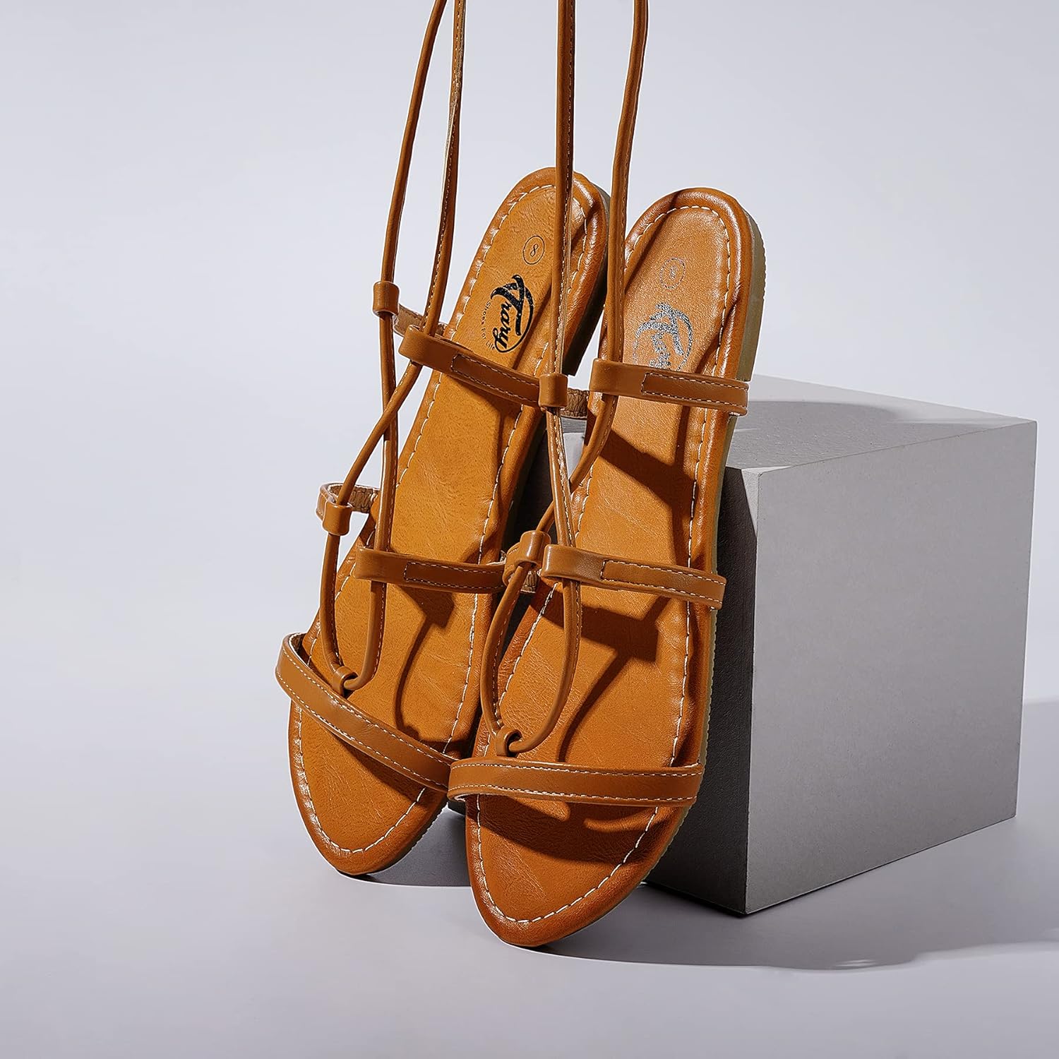 Trary Women's Lace Up Wrap Ankle Strap Flat Sandals