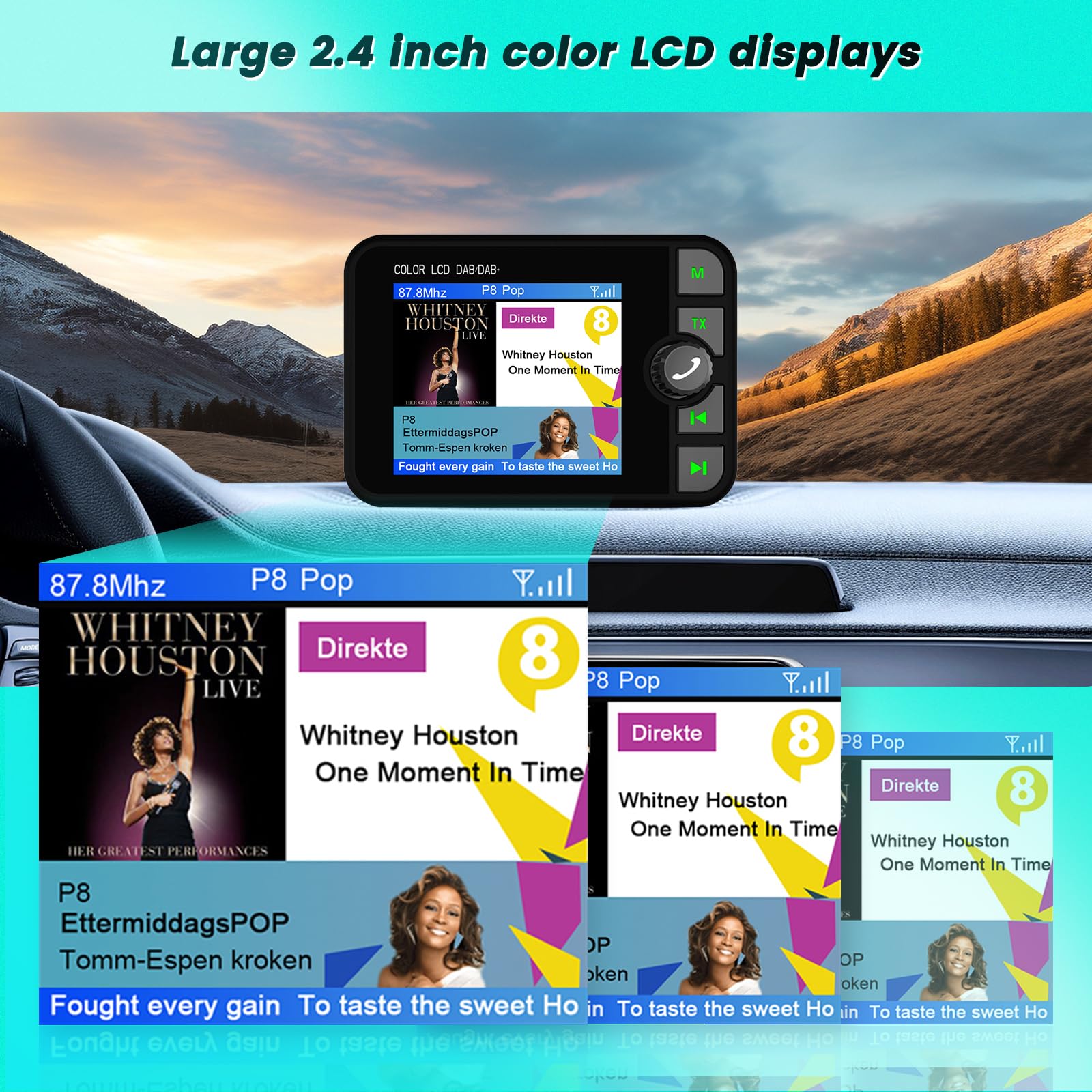 Hikity Adaptateur Dab Portable pour Android Autoradio avec écran LCD 2,4 Pouces, Petit Adaptateur Radio Numérique avec Mains Libres Bluetooth AUX-in Transmetteur FM Dab Digital Radio