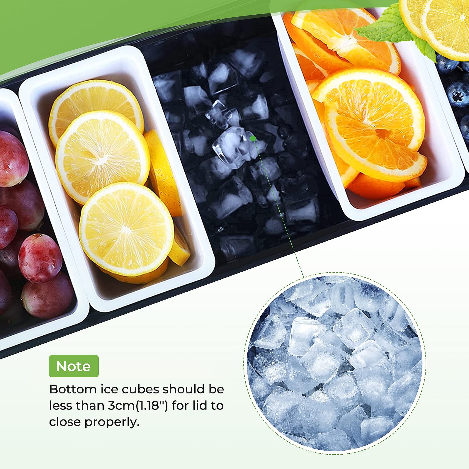 2 recipientes refrigerados con hielo para servir condimentos, frutas, verduras, condimentos, estación de decoración de plástico con tapa para frutas, helados, ensaladas, organizador de