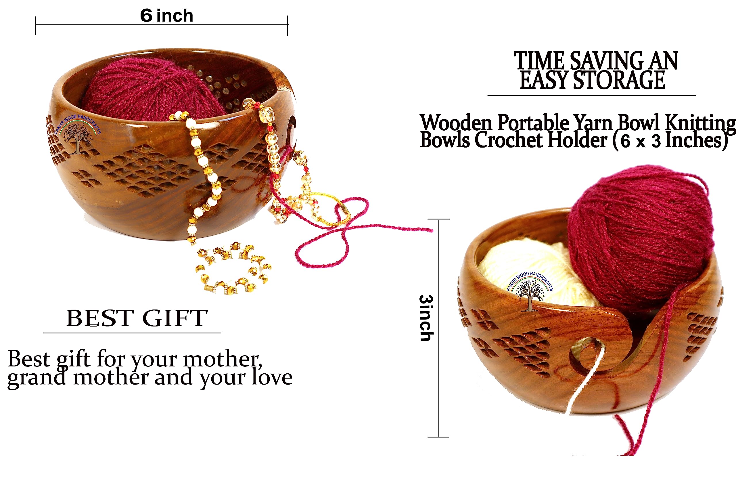 Wooden Yarn Bowl Knitting Bowl Yarn Holder Dispenser Handmade Yarn Storage Bowl Knitting Crocheting Accessories Wool Holder