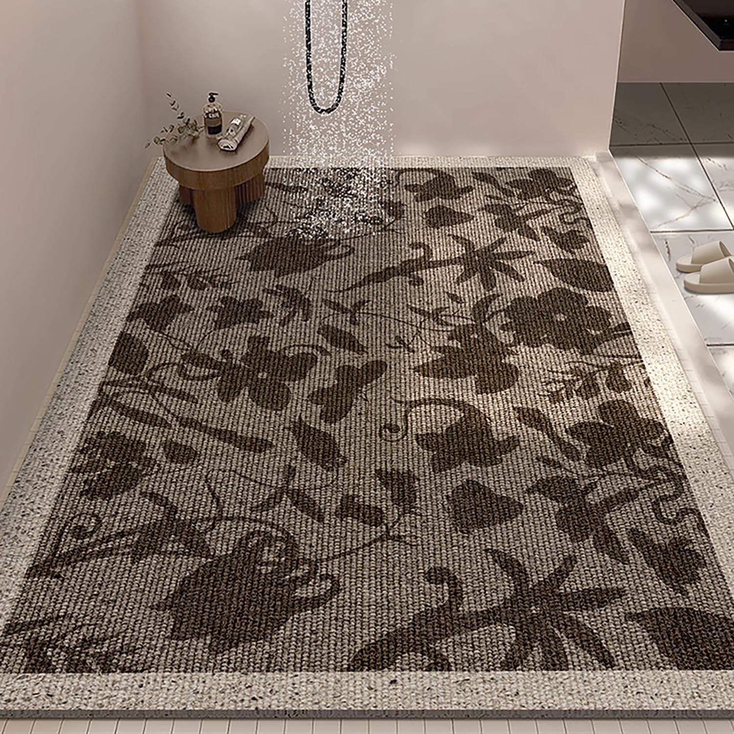 Tappeto Doccia Antiscivolo 60x120cm,Tappetino Vasca in Luffa,Tappetino Doccia Senza Ventose,Tappeto Bagno con Fori di Drenaggio,Motivo Floreale D