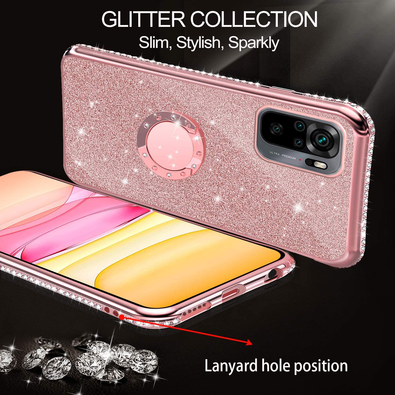Schutzhülle Für Xiaomi Redmi Note 10 4G / 10S 4G – Stoßfest, TPU-Silikon, Mit Glitzerkarte & Veredelten Kanten