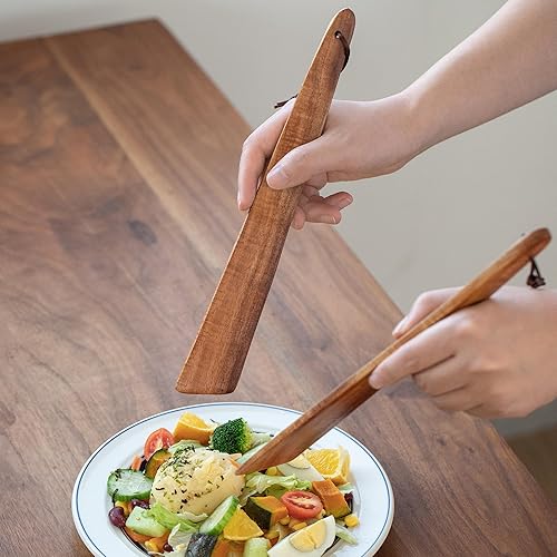 Miniatura 2 de Muso Wood Espátula de madera de acacia de 12 pulgadas para cocinar, aleta de madera pequeña, juego de espátulas antiadherentes, raspador de huevos,